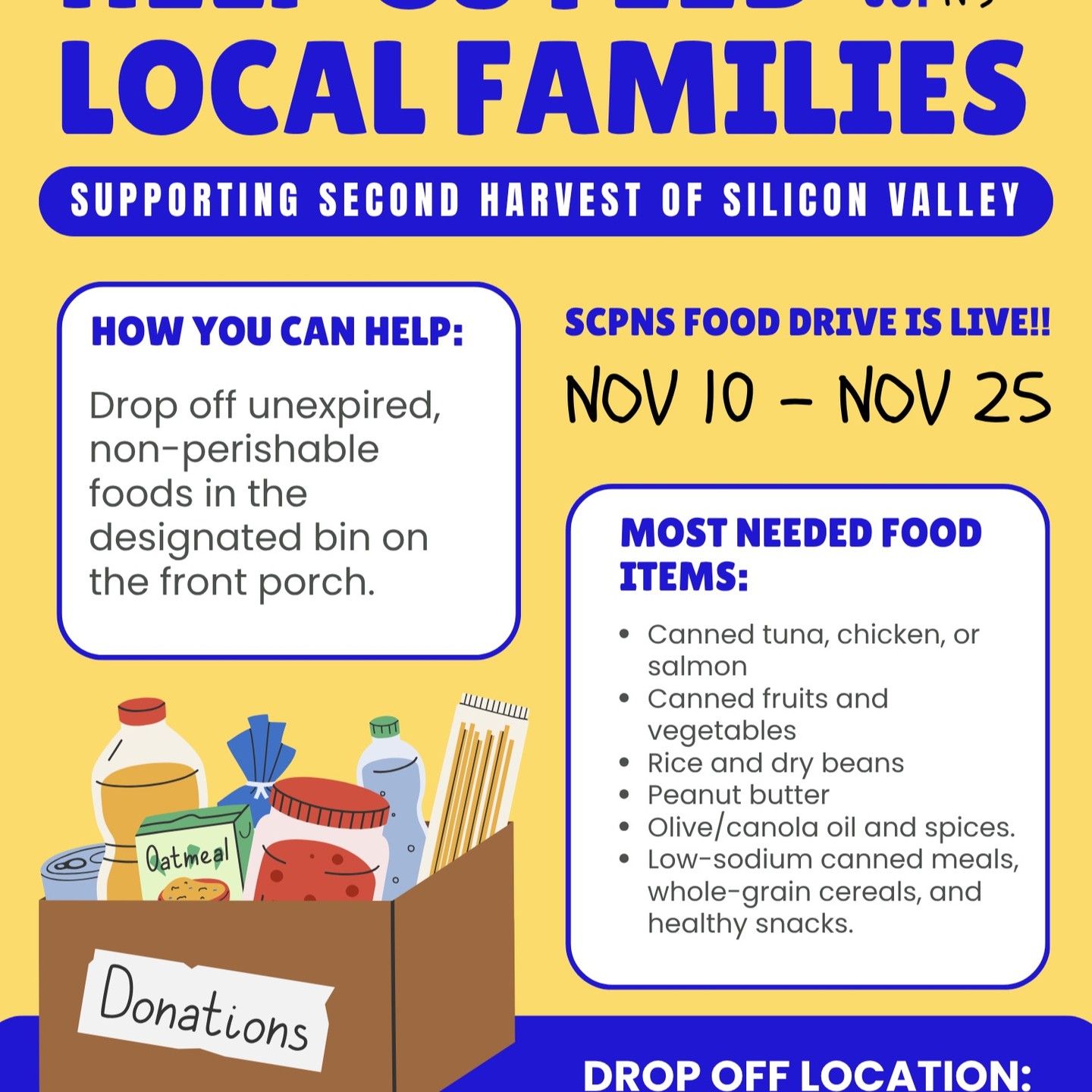 Helping hands, big hearts. ❤️
Our SCPNS food drive is live from Nov 10 – Nov 25!
We’re coming together to support Second Harvest of Silicon Valley and show our little ones what community care looks like in action. Thank you to everyone contributing — every can and every kindness truly makes a difference.
