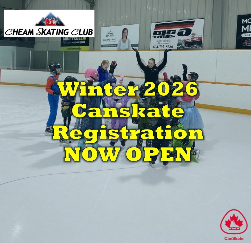 Winter 2026 Canskte registration is now open!
Head to https://cheamskating.uplifterinc.com/registration/ to register.
Canskate is our Skate Canada recognized all blades learn to skate program for all ice sports. All skaters of all abilities and levels are welcome!
Questions? Email cheamsc@telus.net
#aroundchilliwack #skatinglessons #chilliwack