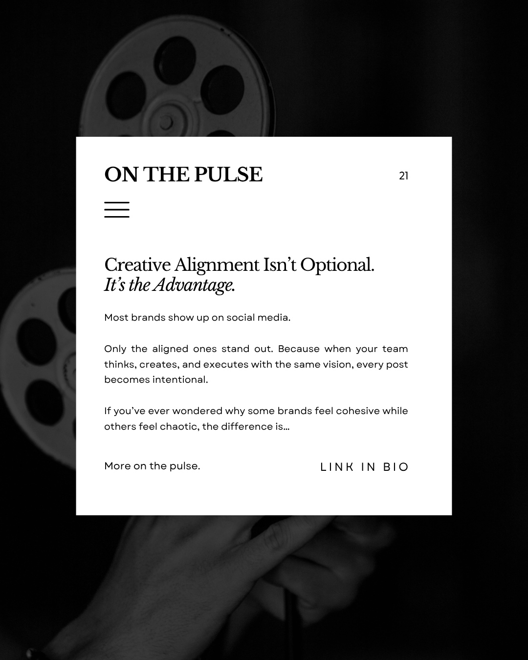 —— Chapter 21 • Creative alignment isn’t a “nice to have” it’s the difference between content that fills a feed and content that builds a brand.
Most businesses show up online.
Only the aligned ones stand out.
This month on The Pulse, we unpack why creative cohesion matters more than ever — and how the best Social Media Sydney brands stay consistent, recognisable, and intentional from the inside out.
Read the full article • link in bio.
🗞️ https://shorturl.at/vV6tg