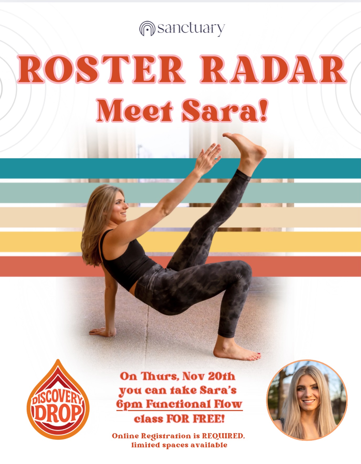 Our next FREE Discovery Drop class is available!!!💧
We heard that our community is craving more mobility and functional movement and immediately thought of our very own @sarabickhart
On Nov. 20th at 6pm you can join her Functional Flow class for FREE!! Link is in our bio to register!
Come practice with Sara and experience a flow that fuses healthy biomechanics and functional movement into the yoga practice that you know and love!!
Sara received her 200hr Yoga Teacher Training directly from a Physical Therapist. She is the midst of continuing education and working towards her 300hr certification. In the mean time she completed a cert in personal training and is passionate about helping you move well so you can stay strong and mobile for decades to come!
We love this new class style and can’t wait for you to try it!!! 🥳
