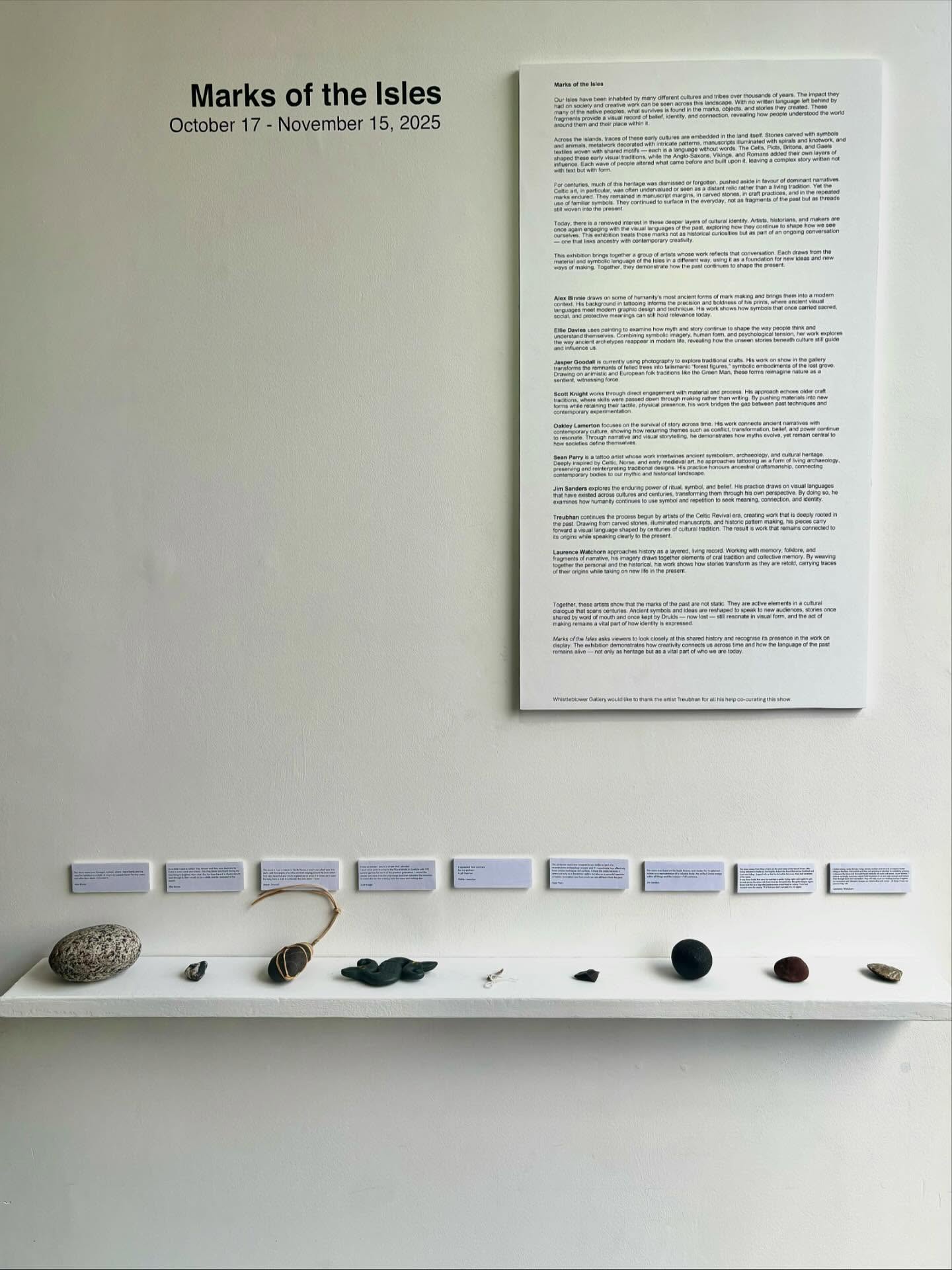 .
For our Mark of the Isle show, each participating artist was asked to provide us with a stone or item that held personal meaning for them. Here they are, along with a description of each one.
Show open until 22 November.
-
@abinniepaperandskin @_spookllie_ @jaspergoodall @skotbiscuit @oakley_lamerton @sacred_knot_tattoo @sansjimsanders @treubhan @laurencewatchorn