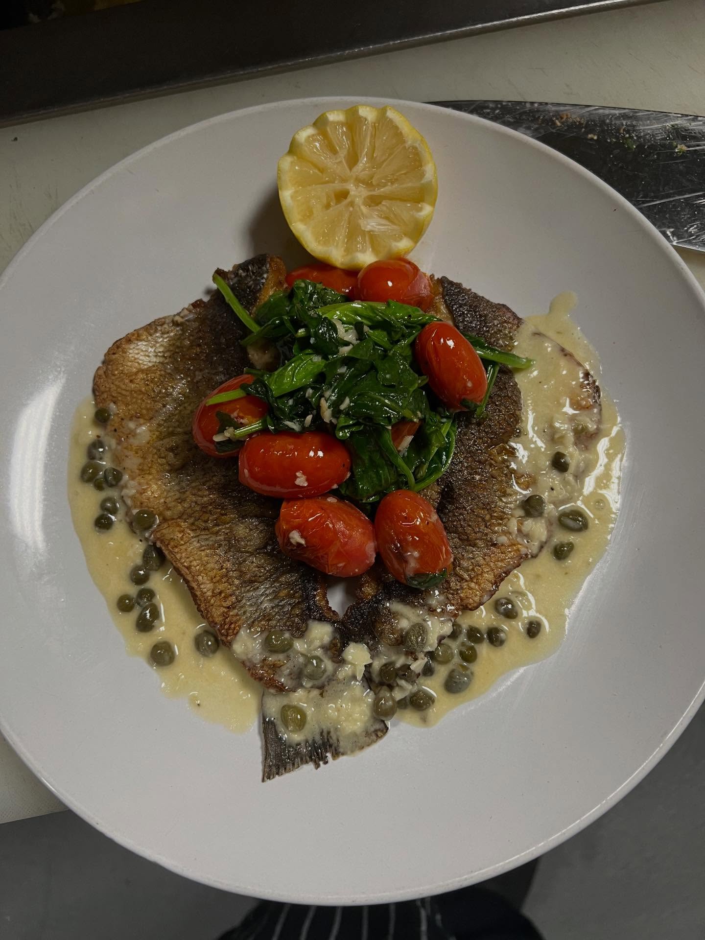 Pan Seared Sea Bass 🍋 #yum #seabass #friedfish #tapasandsangria