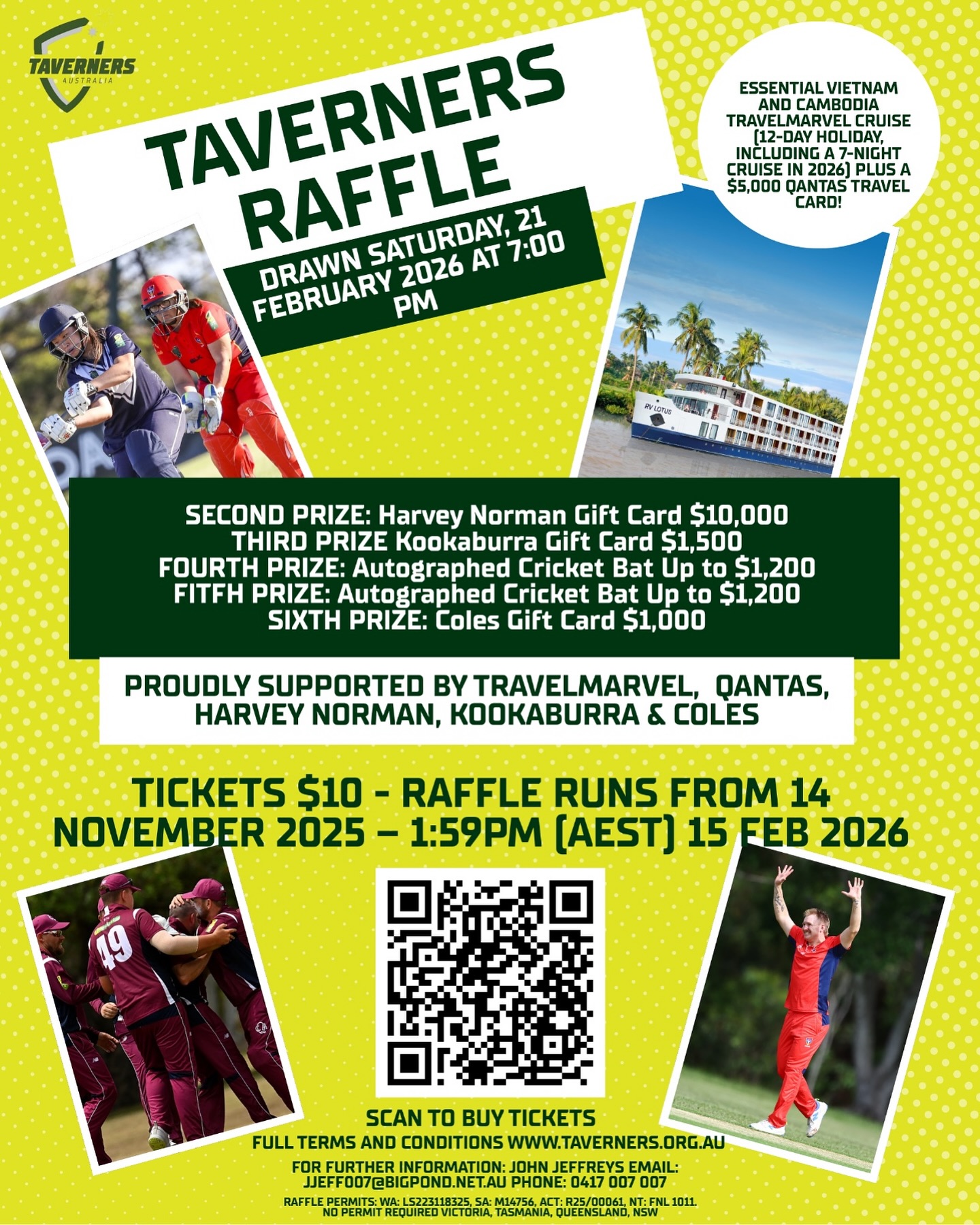 🏏 The Taverners Annual Raffle 2026 is Here! 🌟
Turn dreams into reality for young cricketers with disabilities – every ticket helps send deaf, blind, and intellectually disabled cricketers to compete at the NCIC Carnival in Perth next year!
🎟️ Tickets: $10 each
🎁 Over $31,000 in prizes, including:
✨ 1st Prize – 12-day Vietnam & Cambodia Travelmarvel Cruise + $5,000 Qantas Travel Card
✨ 2nd Prize – $10,000 Harvey Norman Gift Card
✨ 3rd Prize – $1,500 Kookaburra Gift Card
✨ 4th & 5th Prizes – Autographed Cricket Bats
✨ 6th Prize – $1,000 Coles Gift Card
⏳ Hurry! Tickets close Sunday, 15 Feb 2026 at 1:59 PM (Melbourne time).
💛 Support disadvantaged cricketers and go in the draw to win big!
🎟️ Get your tickets now 👉 https://www.raffletix.com.au/?ref=4xec5&sref=u9xfup27
#TavernersRaffle #CricketForAll #DisabilityCricket #SupportYoungCricketers #NCICCarnival #Cricket