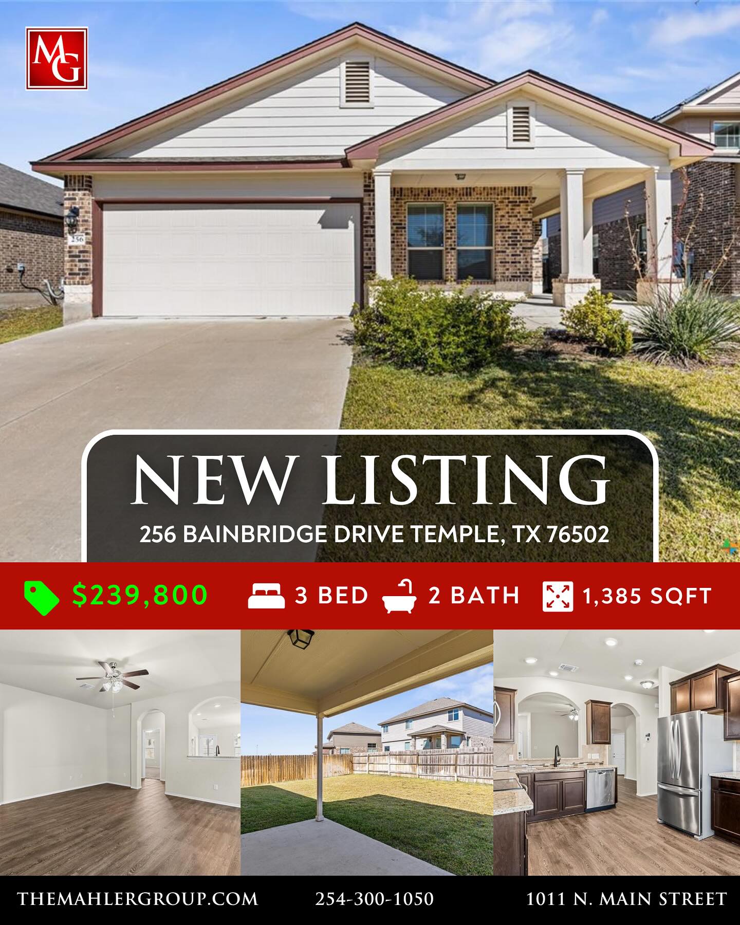 NEW LISTING!
SOUTH TEMPLE AFFORDABLE IN ACADEMY ISD! This 3 bedroom, 2 bath charmer has approx. 1385 sq. ft. and a fantastic floor plan. Boasting beautiful and durable vinyl flooring in the living area, hallway and kitchen, the carpeted bedrooms are generous and have good sized closets. The kitchen is bright and open with beautiful stainless appliances. Outdoors there is so much to appreciate...great covered front and back porches and a full yard sprinkler system. Priced to move, this home is a clear winner!