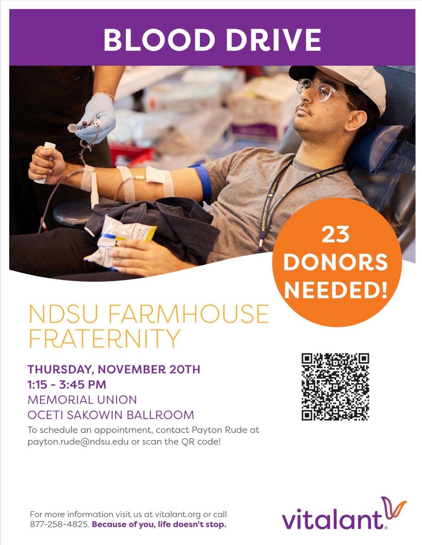 This Thursday, we are partnering with Vitalant to host a blood drive in the Memorial Union from 1:15-3:45pm. If you are able to, we would love for you to stop by and support by giving blood. The link for sign-ups can be found in our bio