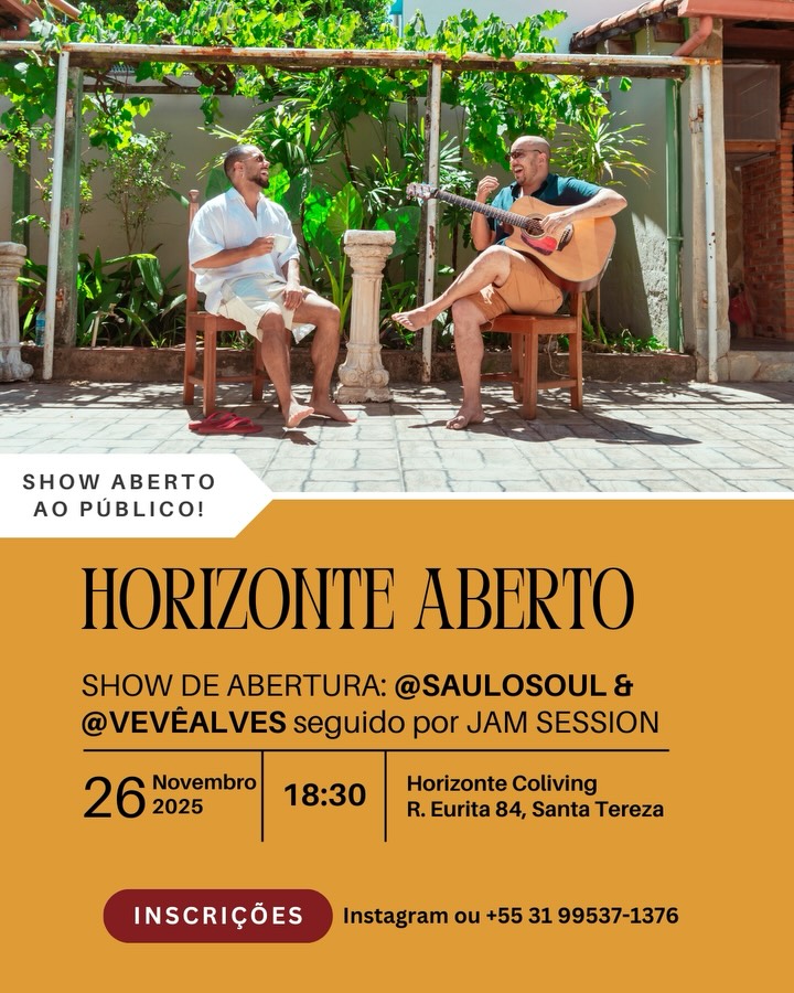 No dia 26 de novembro, às 18:30, abrimos as portas para uma noite especial e totalmente gratuita: o lançamento do nosso novo espaço criativo no Horizonte Coliving.
Nossos artistas-residentes abrem o palco junto com convidados, como Davi Knispel no contrabaixo. Em seguida, o palco é aberto para você participar com suas músicas.
Este será o primeiro passo de um ambiente que, em breve, receberá música, workshops e projetos de artistas de todas as áreas.
IMPORTANTE: Em caso de chuva, o show será realizado na Odilon Braga, 1332, Mangabeiras (Horizonte Coliving, Mangabeiras).