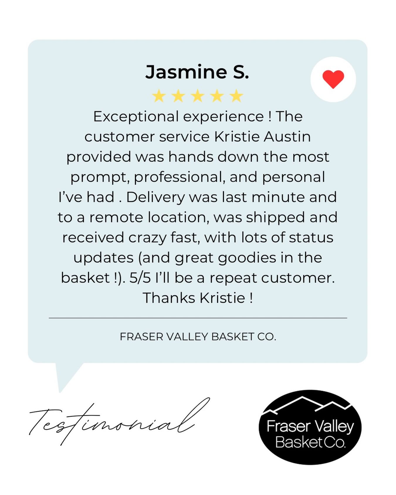Another 5 star review 😊
I love what I do and it warms my heart to hear how much others enjoy the gifts we create.
Thanks Jasmine for making my day!
#fraservalleybasketco #abbotsfordbusiness #shoplocalbc #giftbasketsbc #bcsmallbusiness #yqgifts #corporategiftingbc #supportlocalbc #giftingmadeeasy #bcmade
