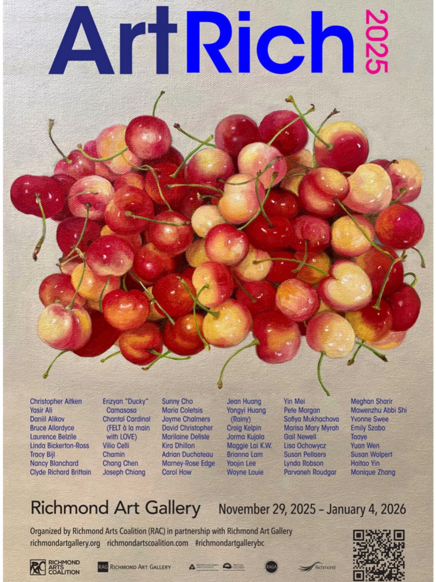 ArtRich 2025 opening reception is this Friday, Nov 28th from 6–9pm, and I hope you’re able to make it out!
I’m excited to share that I’ll be part of this year’s exhibition pit on by @richmond_arts_coalition at the @richmondartgallerybc . Presented every two years, ArtRich is a vibrant snapshot of the incredible talent throughout Richmond, the Lower Mainland, and surrounding areas. The 2025 showcase features a mix of drawings, paintings, sculpture, textiles, photographs, and video, all juried by @mf_palad , @chanakova , and @jlally25 .
This is my second time being part of ArtRich, having first shown in 2023, and I’m grateful to return and be included alongside so many talented artists.
Hope to see some friendly faces at the opening!
#art #artrich2025 #richmondbc #artistsofinstagram #artgallery