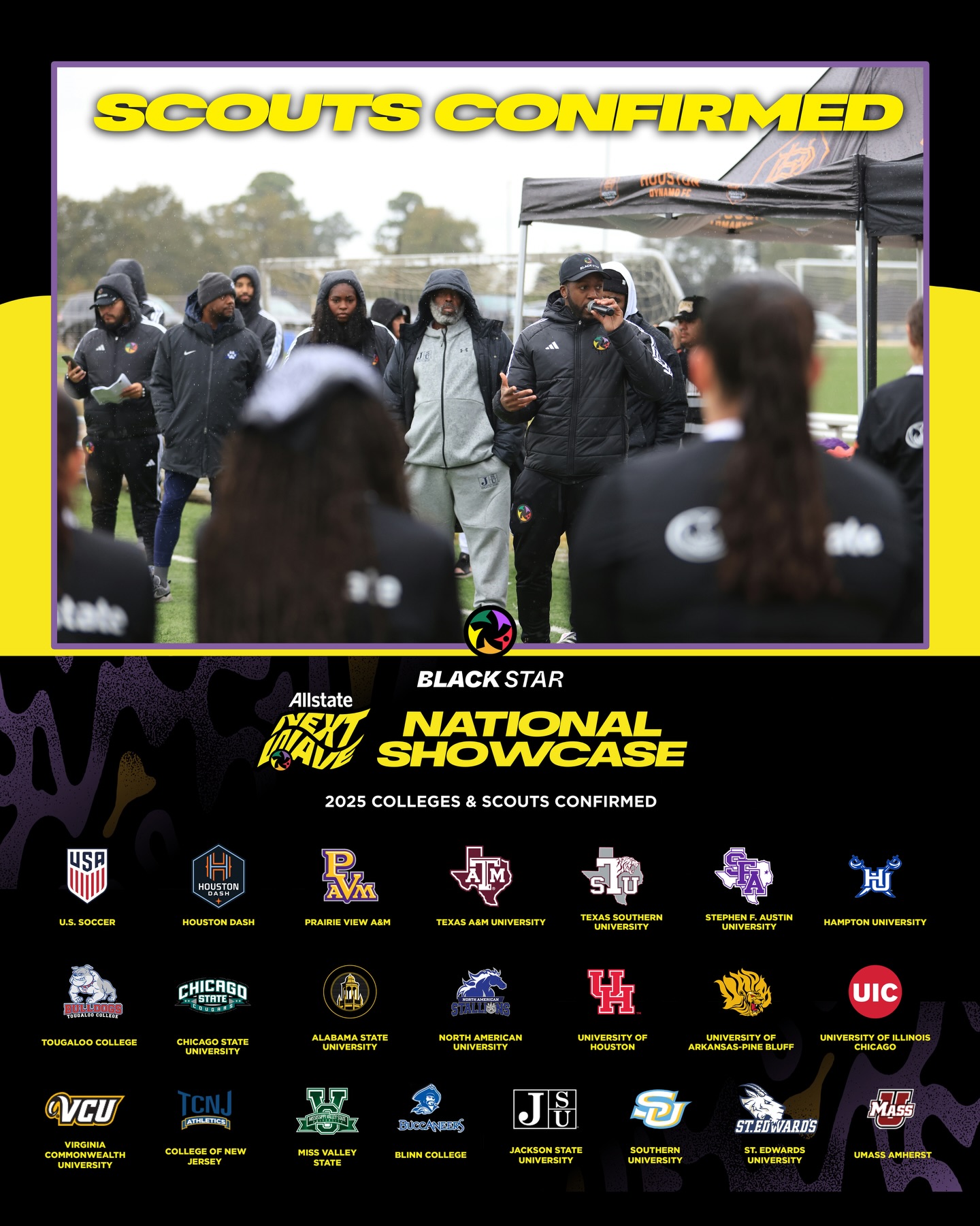 Your Colleges & Scouts are confirmed for the @allstate Next Wave National Showcase.
See you soon.