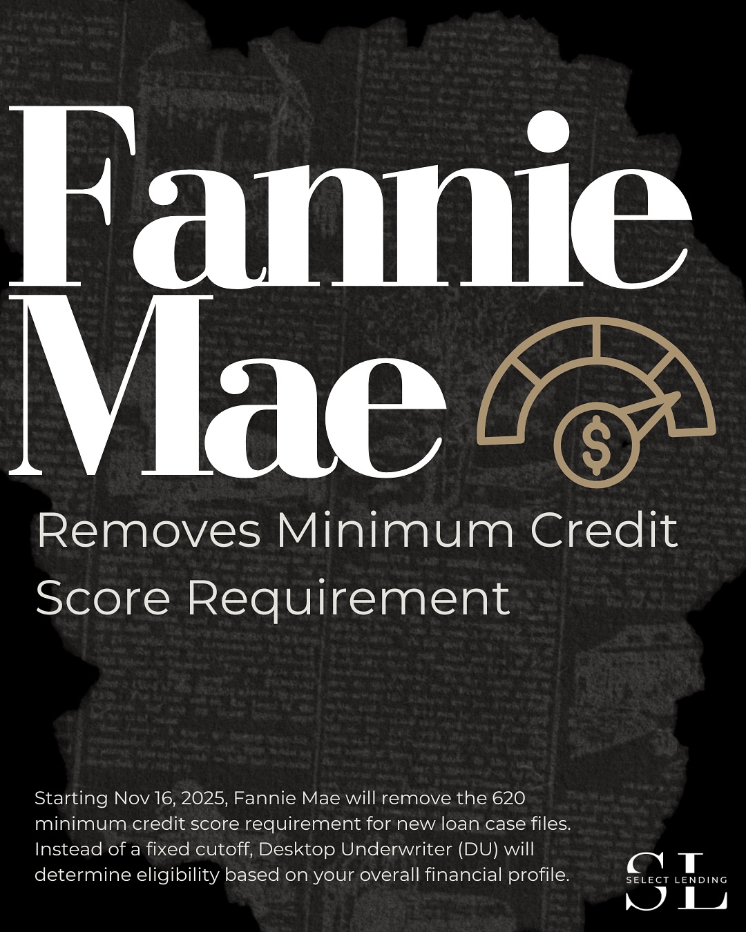 📢 Major update for future homebuyers.
Starting November 16, 2025, Fannie Mae is removing the long-standing 620 minimum credit score requirement for new loan case files.
Instead of relying on one number, Desktop Underwriter (DU) will assess borrowers based on their entire financial picture — creating more opportunity for buyers with thin credit, non-traditional credit histories, or those who’ve been overlooked by traditional scoring models.
This doesn’t mean approvals get easier — income stability, payment history, and documentation still matter.
But it does mean the path to homeownership may widen for qualified buyers.
If you’re wondering how this change affects your eligibility, we’re here to walk you through it.
📲 Message Select Lending to review your scenario.
#SelectLending #MortgageEducation #FannieMaeUpdate #CreditScoreNews #HomebuyerTips #SouthFloridaRealEstate
