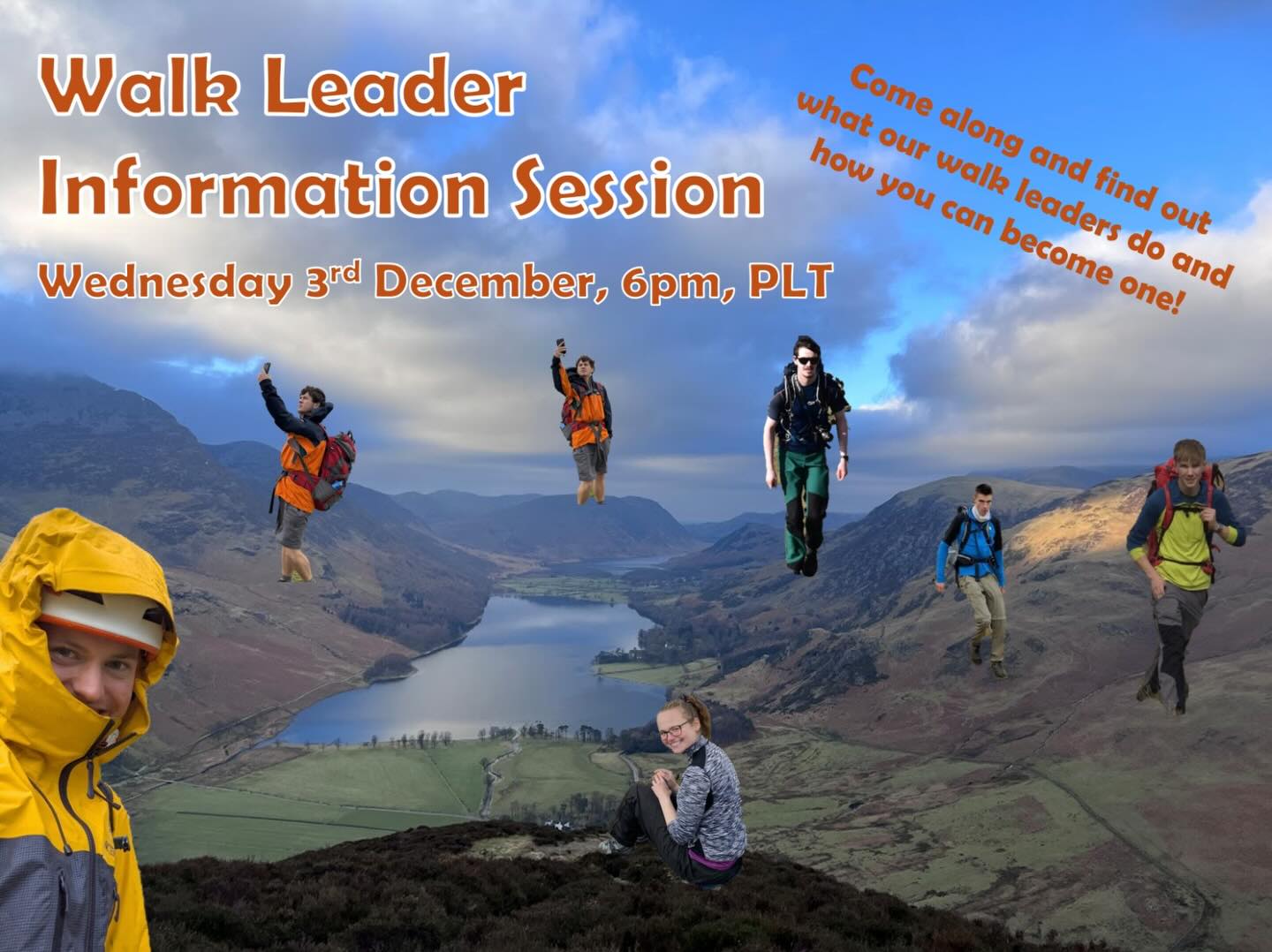 Hi everyone. The second of our Walk Leader Training information sessions will be held this *Wednesday at 6pm in PLT* (on the science concourse). I’ll go over what our Walk Leaders do, what the training entails and how you can apply to become a walk leader. Hope to see lots of you there!