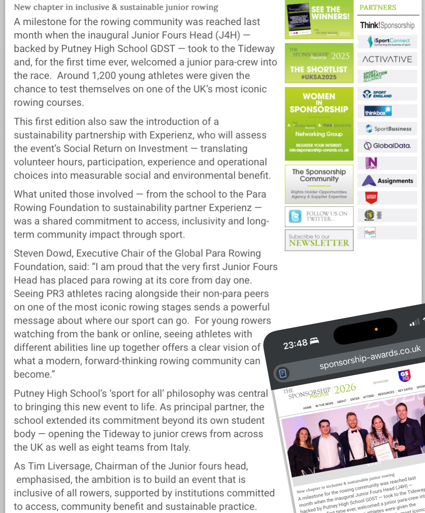 When asked to comment on the new Junior Fours Head and the inclusion of para we were more than happy to share our views and support of this initiative.
Watch this event for more in future!