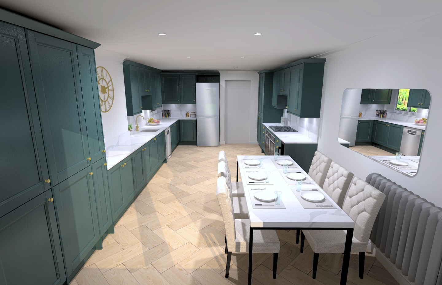 ✨ A timeless shaker kitchen with a modern twist.
The deep green painted doors, crisp white worktops, and warm herringbone flooring create the perfect blend of classic charm and contemporary elegance. A space designed for cooking, gathering, and everyday living. 💚🍽️
#ShakerKitchen #TraditionalKitchen #GreenKitchen #DarkGreenKitchen #KitchenDesign #KitchenInspo #InteriorDesign #HomeInspo #KitchenRenovation #ModernClassic #KitchenGoals #BritishHomes #HomeStyling #LuxuryKitchens