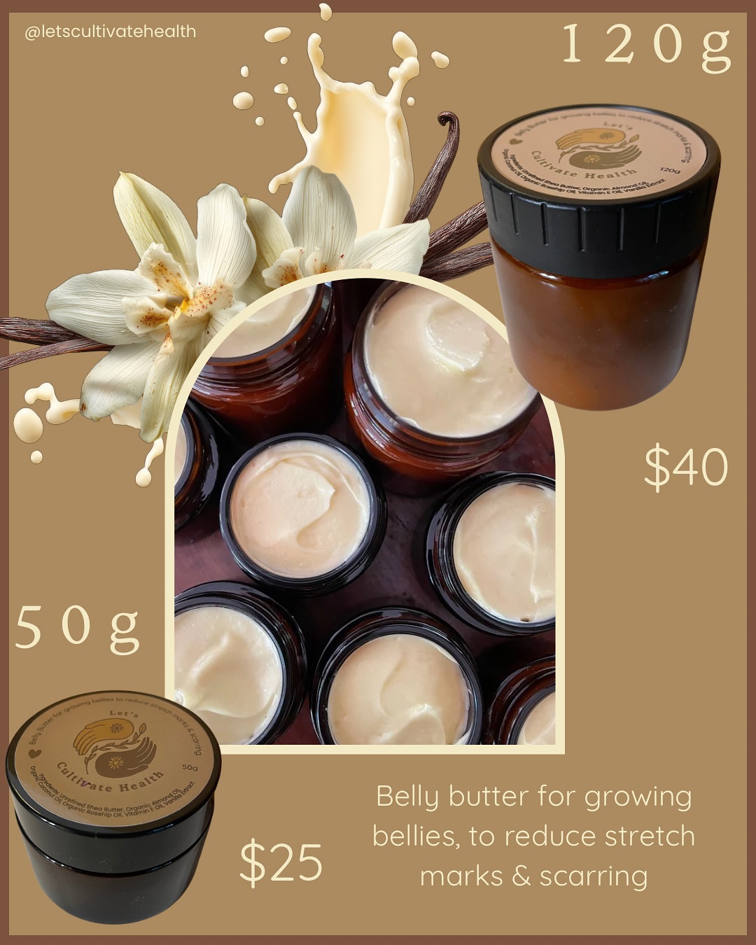 Organic Belly Butter - made for the Mummas with growing bellies & swelling breasts in mind. However, this body butter is full of skin-loving goodness & can be used anywhere that needs help with scarring, stretch marks, wrinkles & uneven skin tone. I’ve been using it on my face of a nighttime & it feels super luxurious.
Small batch, limited stock.
50g - $25
120g - $40
Grab yours on the website shop (link in bio/below). Post anywhere in Aus for $10, or select ‘Pick-Up’ in Yeppoon & get in touch to organise time/place.
https://www.letscultivatehealth.com/product-page/belly-butter