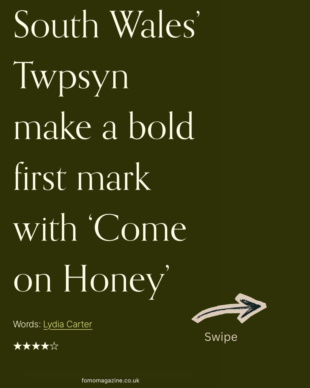 Huge thanks to @fomomagazineuk and @lydiacarter_ for our first single review! They’ve truly understood what we’re going for and emphasised everything we love as a band. ☺️🙏 #wales #twpsyn #newmusic