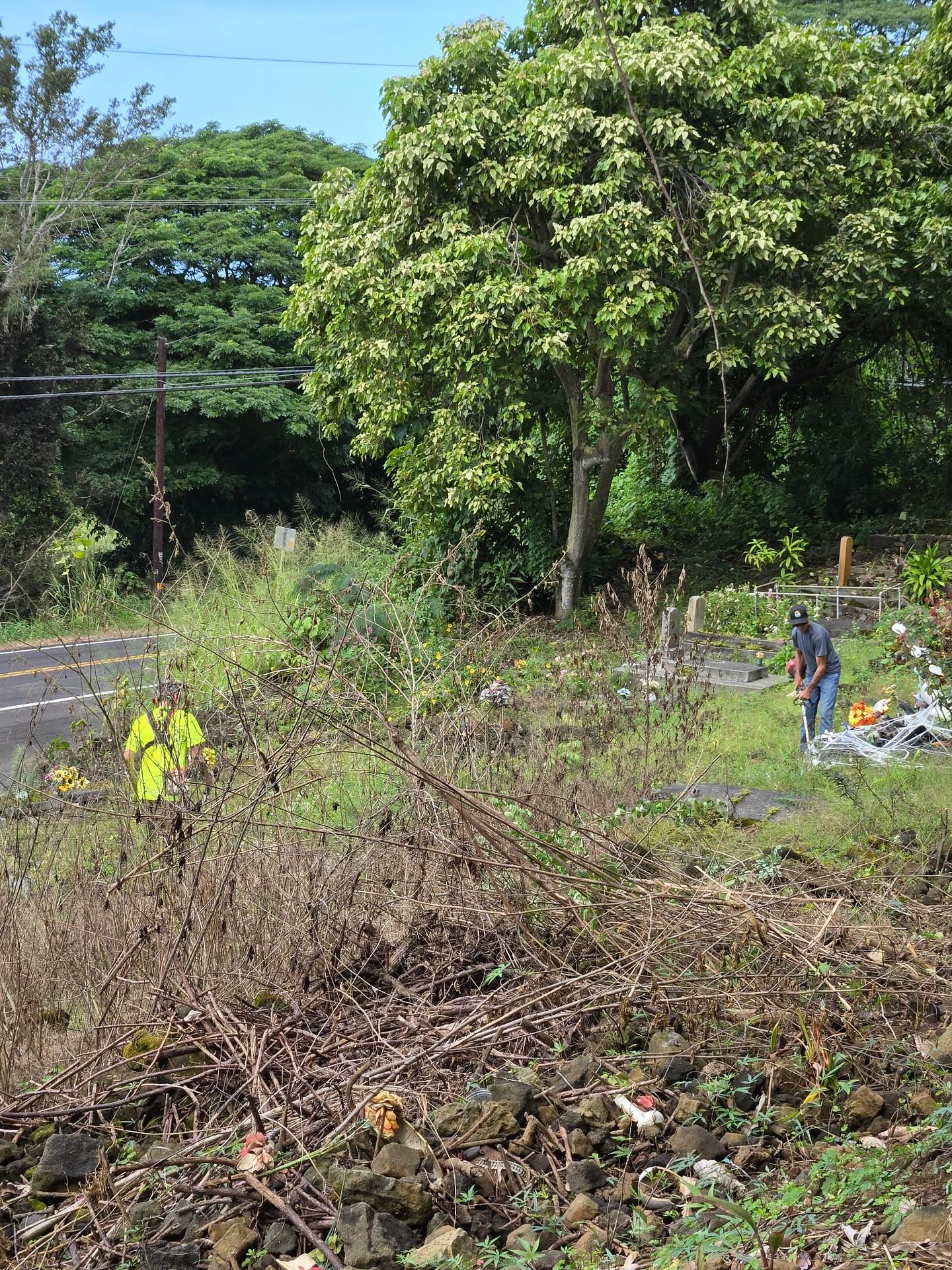 We’re thankful for the families that come out to help us manage and clean the cemetery. Some days it’s the Watson’s, the Losalio’s, the Cipriano’s, the Moore’s and Henriques’. On other days it’s the Alani’s, Medeiros’, Motoyama’s, Serion’s, etc. These are just some of the families…there are many others. Today, it was the Kiwaha-Choy ‘ohana and Uncle Robert Smith weed whacking and cleaning up the graves. We are so thankful for all of you who give of your time and energy to keep this resting place an honored and sacred space for our loved ones. May the good Lord bless you like you have blessed us!