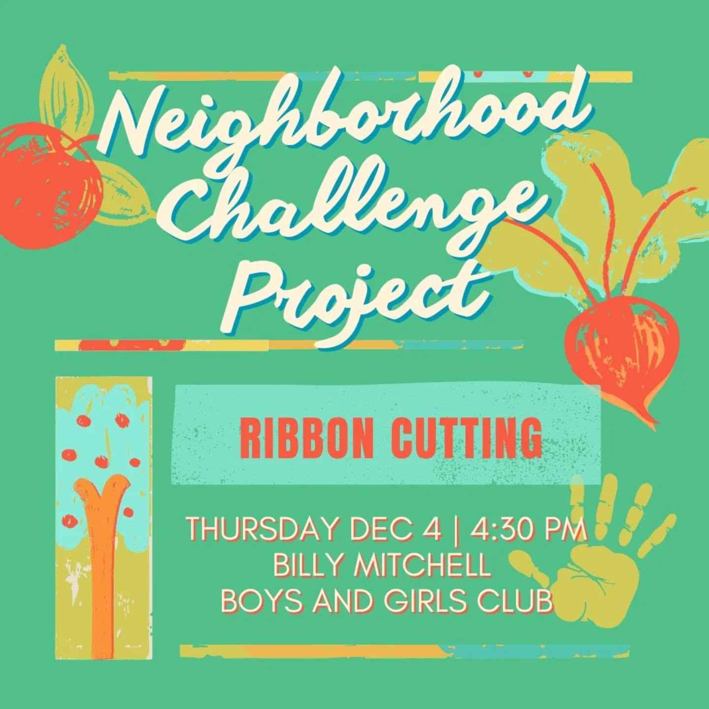 After months of planning and work, our Neighborhood Challenge Grant beautification project is complete. Swipe to see pictures of the progress!
Join us in celebrating with community partners from the Boys and Girls Club and Woodruff Garden this Thursday, December 4th, starting at 4:30pm.
We hope to see you there!