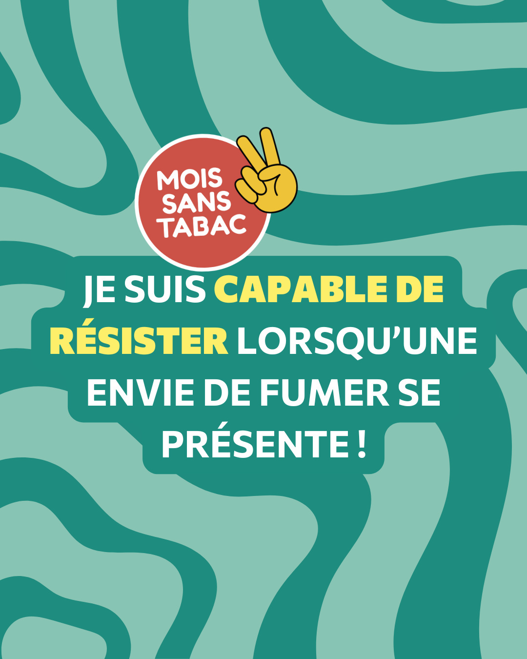 🎉 Plus que quelques jours avant la fin du Mois sans tabac ! BRAVO tu tiens bon !
Astuce de motivation : Transforme tes pensées négatives en pensées positives. Chaque petite victoire compte !
💬 Affirmation du jour : « Je suis capable de résister lorsqu’une envie de fumer se présente »
Rappelle-toi, les envies ne durent que quelques minutes. Respire profondément, trouve une autre occupation, va discuter et laisse-les passer. Tu as déjà parcouru un long chemin, continue comme ça ! 💪
👏 On croit en toi, et toi ?