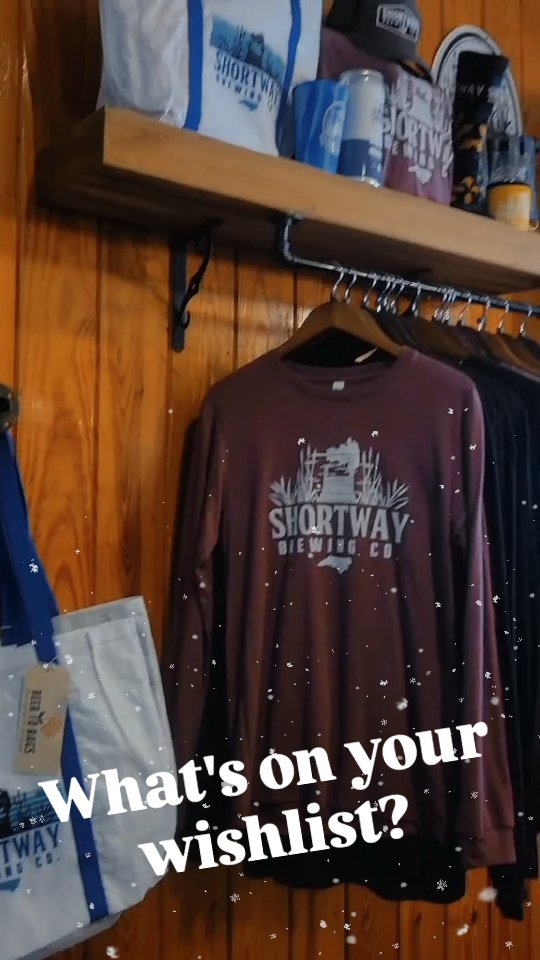 Check out our extensive merch selection this holiday season! Shirts, hats, beanies, hoodies, dog collars, tumblers, growlers, gift cards and much more! #shortwaybrewing #beerandfamily #ncbeer