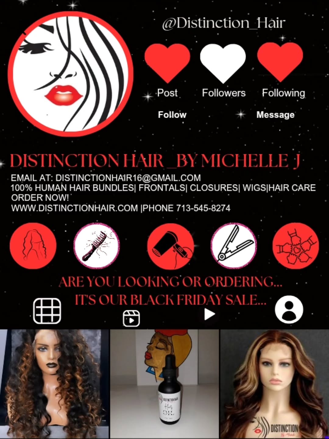 BLACK FRIDAY IS HERE AND WERE ACTIVE... Get Into The Distinction Effect...
Distinction Hair by Michelle J.
Apply $25 off all orders with the promo code "BlackFriday25"
https://www.distinctionhair.com
We accept Afterpay, Affirm and Klarna for those looking to pay over time for your order..
The Distinction Effect..
"Dare to be Different"
💆🏾Come get your hair💆🏾 (Bundles,frontals, closures,customized wigs,hair accessories,hair growth oil)
Hair Prices
16-18"- 65.00
20-22"-75.00
24-26"-85.00
28-30"- 95.00
32-34"-125.00
34-40"-145.00
-613 Collection
16-18"- 75.00
20-22"-85.00
24-26"-95.00
28-30"- 105.00
32-34"-135.00
34-40"-155.00
-613 Raw Collection (Add 20.00 to price for Raw Collection)
-Closures to include HD/Transparent 4×4,5×5:125.00
-Frontals to include HD/Transparent/360: 165.00-200.00
-Wigs: Starting at 260.00-550.00
-Customized Closure Wigs: Starting at 320.00-560.00
-Customized Frontal Wigs: 360.00-600.00
Hair Accessories: Satin Bonnetts 20.00
Hair Tie: 10.00
Hair Growth Oil: 20.00
Hair in stock/Hair on hand
Pickup,Delivery,Shipping,
Pre-order
Textures: Straight,Natural Wave,Water Wave,Loose Wave,Body Wave,Deep Wave,French Curl, Kinky Curl
#fypage #hairextensions #distinctionhair wigsforsale
BLACK FRIDAY SALE