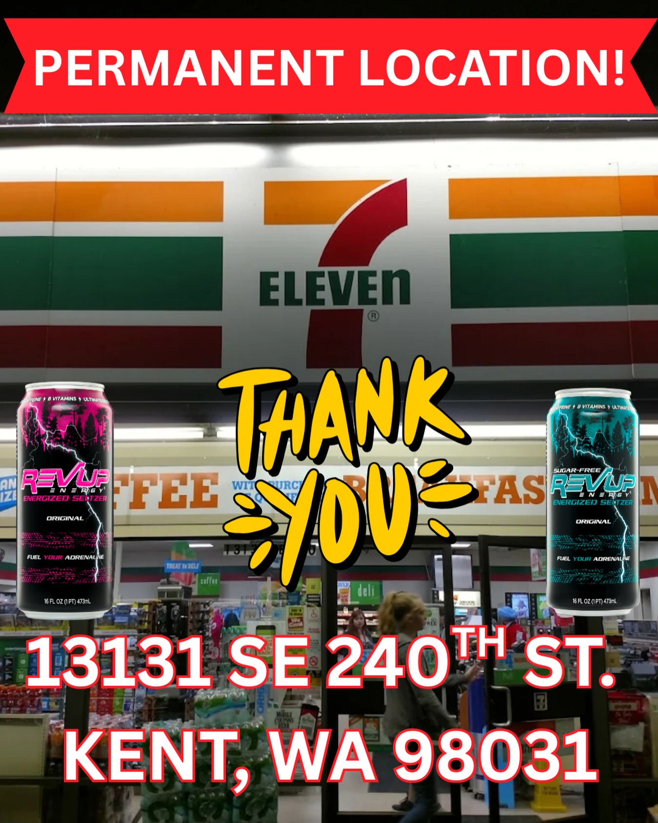 🚨PERMANENT LOCATION! 🚨
Thank you for the support this past weekend. Because of you, we are officially a permanent staple in the 7Eleven located at 📍13131 SE 240th St. Kent, WA 98031! 🥳
Now let’s continue to grab some cans to let them know we belong on these shelfs! 🫡