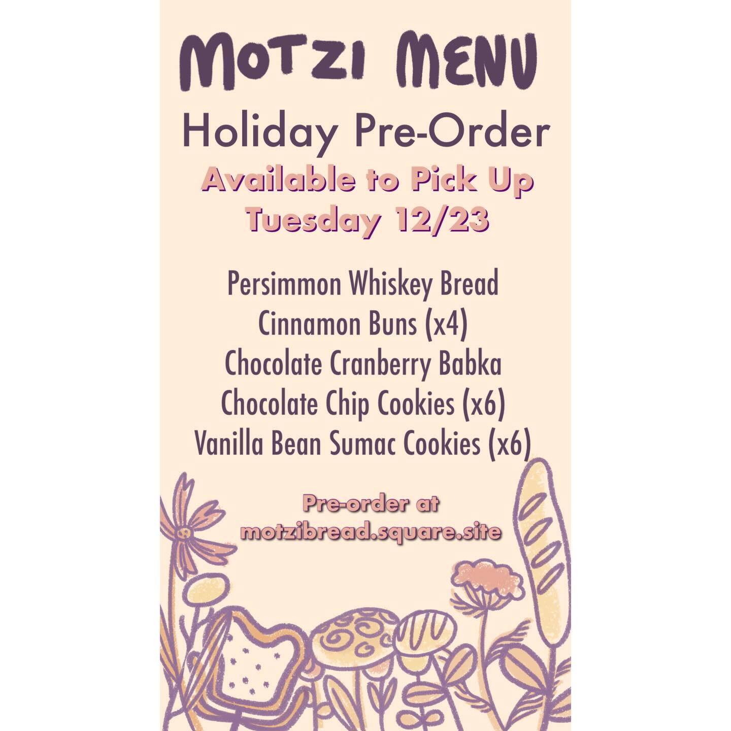 Our December Holiday Pre-Order menu is live! Pickup Tuesday 12/23 from noon-6 p. 🎁🌲❤️Whether you’re celebrating December holidays or just want some winter comfort, we have cozy treats for you as the Gregorian calendar draws to a close. As always, all our offerings are whole grain using flour that we freshly mill in-house. 🌾I know many wait all year for the Persimmon Whiskey Bread and I personally cannot wait for the vat of chocolate cranberry ganache that will go into the babka. 💓