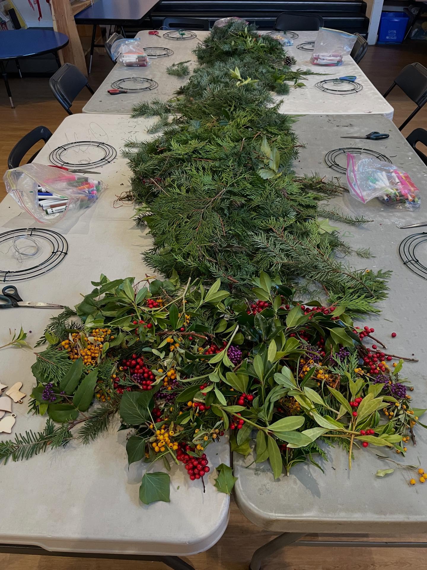 We have two workshops today, wreath making at noon and crochet ornaments at 2:00. Come sign up in person!