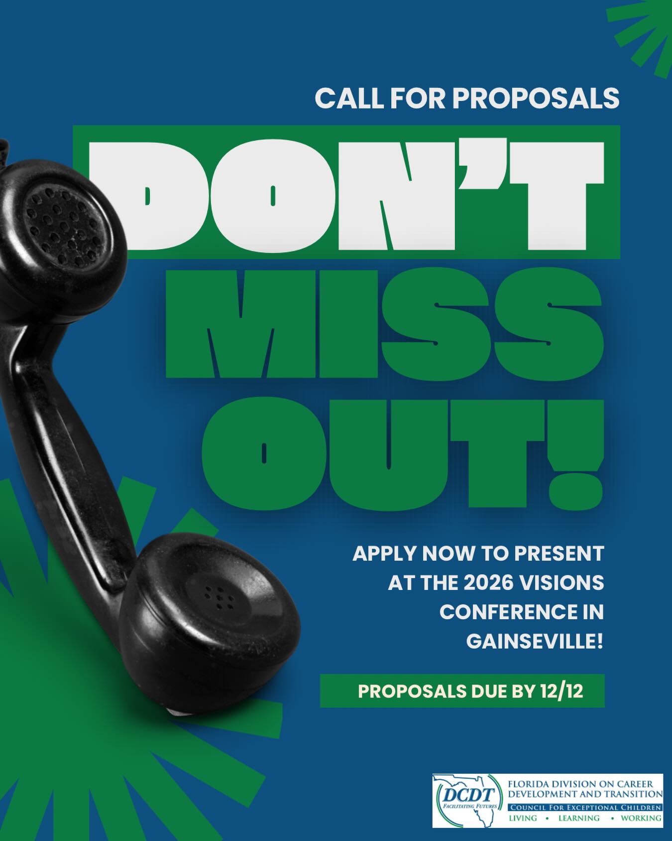 We are excited to share the call for proposals is OPEN for our 2026 VISIONS Annual Conference!
Each year conference attendees reflect on the importance and value of presentation sessions. We want YOU to submit a proposal and share your knowledge, expertise, insight, and information with the state of Florida!
We are seeking topics and sessions covering a variety of important transition topics — which is where we need YOU!
Deadline to submit your proposal is December 12th!
Link in Bio!!