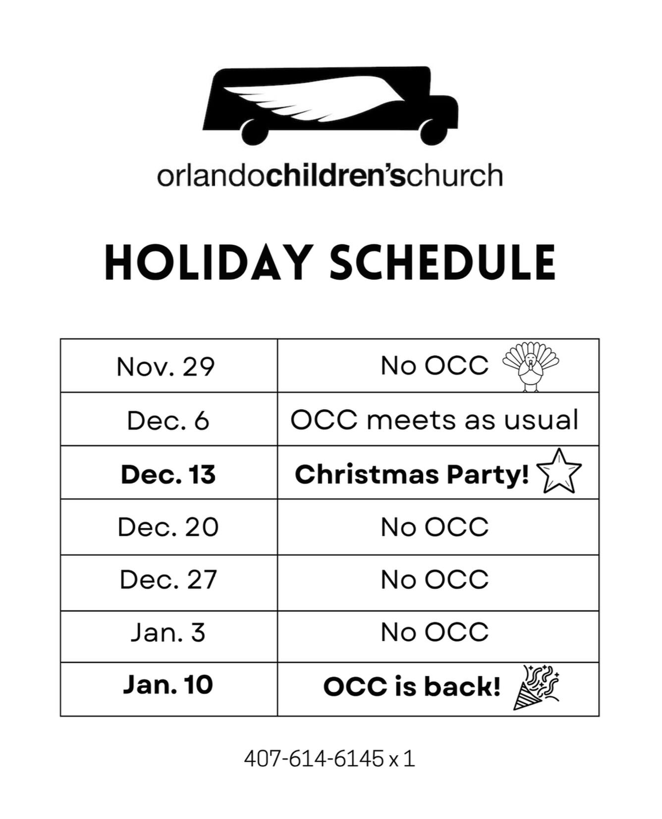 Enjoy Thanksgiving weekend! We’ll see everyone back at OCC on December 6!