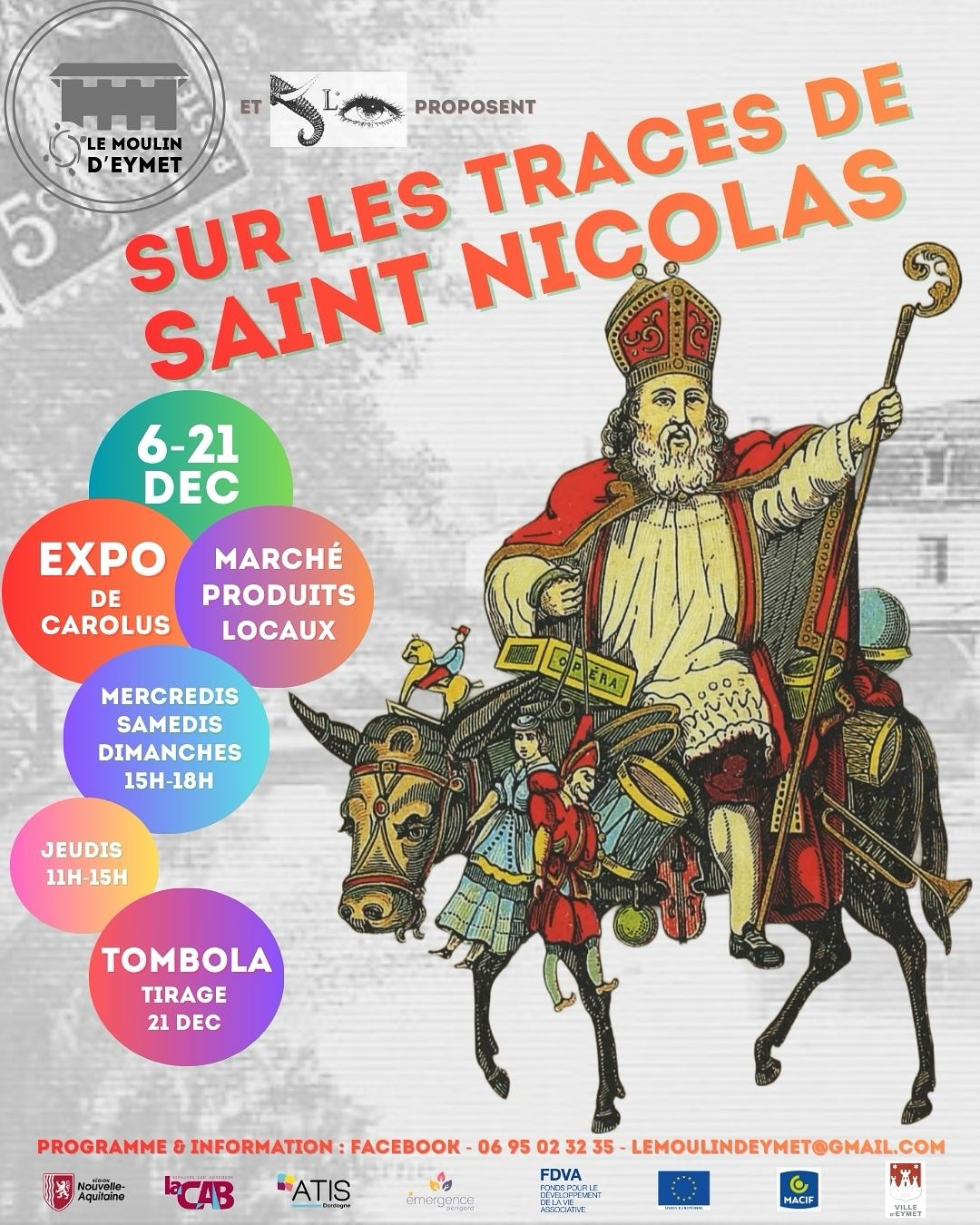 Voici le programme de décembre au Moulin.
Nous vous attendons dès le 6 décembre au Moulin pour fêter la Saint Nicolas !