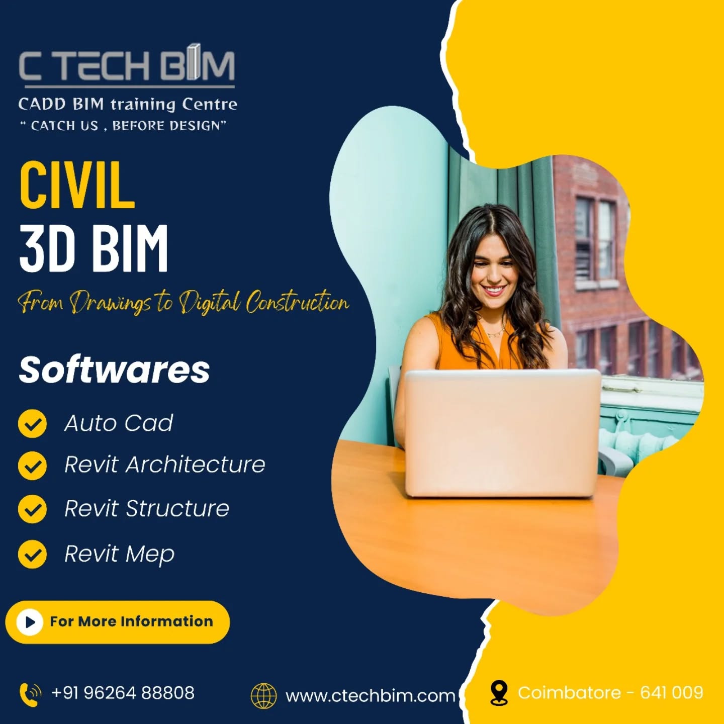 ๐๏ธ CIVIL | 3D BIM TRAINING ๐๏ธ
From Drawings to Digital Construction
Upgrade your civil engineering skills with industry-oriented BIM training at CTECH BIM โ CADD BIM Training Centre.
๐ป Softwares Covered:
โ AutoCAD
โ Revit Architecture
โ Revit Structure
โ Revit MEP
๐ฏ Practical Training | Real-Time Projects | Career Focused
๐ Coimbatore โ 641 009
๐ +91 96264 88808
๐ www.ctechbim.com
๐ Catch us, before design!
#CivilBIM #3DBIM #BIMTraining #CivilEngineering #Revit AutoCAD CTECHBIM Coimbatore ConstructionTech DigitalConstruction