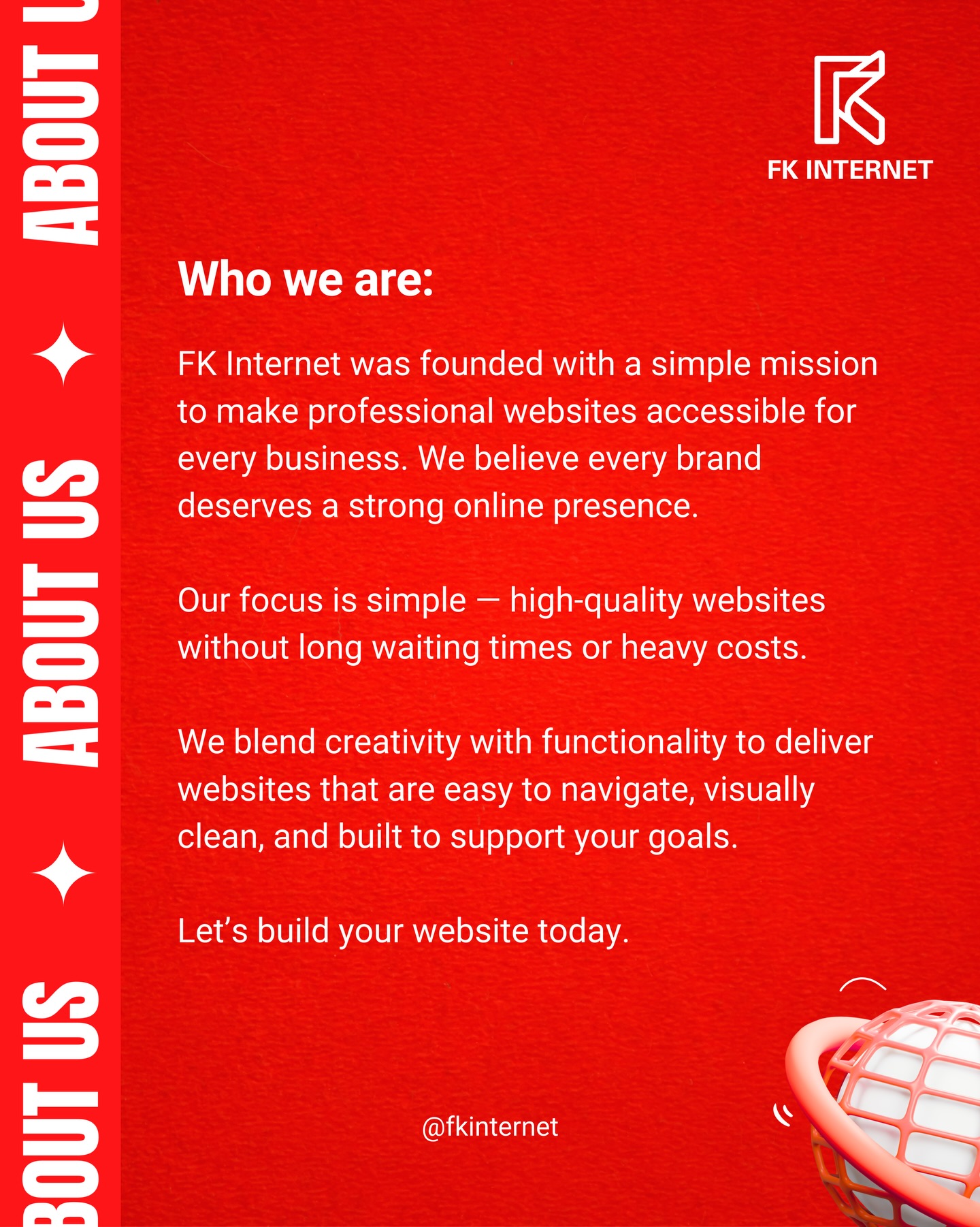 ⚡️At FK Internet, we believe every business deserves a website that feels modern, clean, and truly represents who they are.
We’re here to make web design simple — fast timelines, fair pricing, and websites that look great and work even better.
Our focus is on clarity, functionality, and helping brands build a strong online presence.
Let’s build something meaningful together.
✨🚀
#fkinternet #webdesignstudio #smallbusinesswebsites #websitedesignindia #digitalpresence