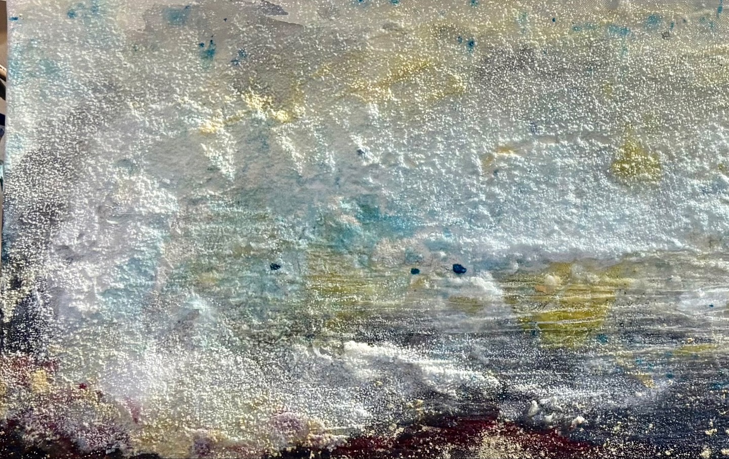 Two paintings are taking shape during this nomadic residency—one built from wild ocean energy and experimental textures, the other is slowly building from a black-canvas layered and sanded into a mirror-slick void. Both are pushing me in different ways… including, apparently, physically.
I managed to slice my finger while chopping wood (artist-in-the-woods problems), and the blood was almost the exact Cadmium-Red-Deep shade I’ve been using. Nothing like matching your palette in real time. All good, healing up, and still painting—just with a little extra color inspiration. 🩸🎨✨
#NomadicArtist #ContemporaryPainting #TexturedArt #AbstractOcean #BlackCanvasArt #ArtInProgress #InspirationFromLife #ExperimentalPainting