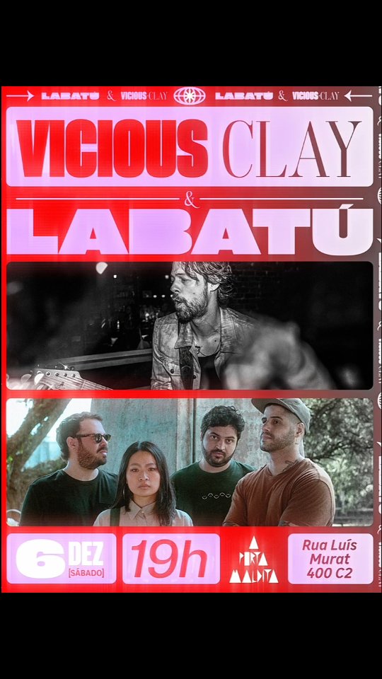 Esse sabado no @aportamaldita , vicious clay & @labatuoficial !!! Vemos vcs lá! Link para ingressos antecipados na bio. #rocknroll #livemusic #cometobrazil #saopaulo #musicaindependente #Pinheiros 📷: @peytonxwallace