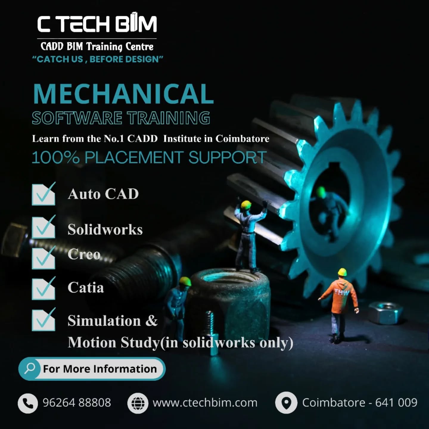๐ฅ Build Your Future in Mechanical Design!
Join Mechanical Software Training at C TECH BIM, Coimbatore and learn top industry-demand tools from experts.
๐งโ๐ญ Softwares Included
โ AutoCAD
โ SolidWorks
โ Creo
โ CATIA
โ Simulation & Motion Study
๐ฏ 100% Placement Support | ๐ Coimbatore
๐ Contact: 96264 88808
๐ www.ctechbim.com
๐ผ Become Job-Ready & Start Your Engineering Career Strong!
#mechanicaldesign #cadtraining #solidworks #autocad #creo #catia #mechanicalengineer #engineeringstudents #placement #coimbatore #ctechbim #caddtraining #designengineer #mechanicalsoftwaretraining #learnandgrow