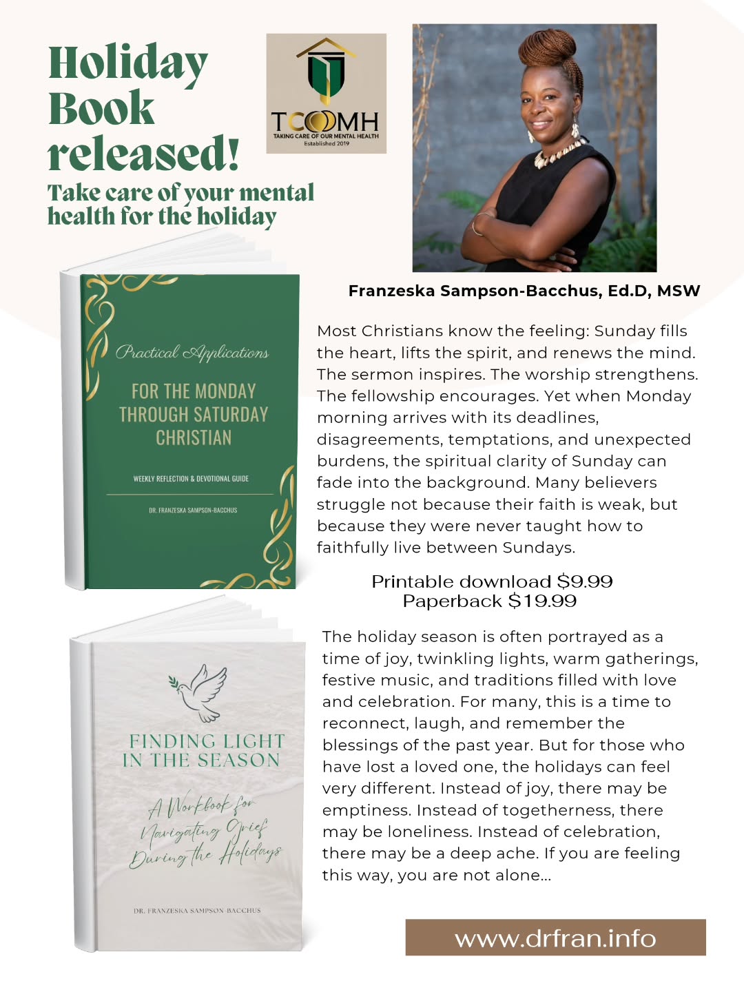 Check out these book drops just in time for the holidays. Head on over to www.drfran.info to purchase.