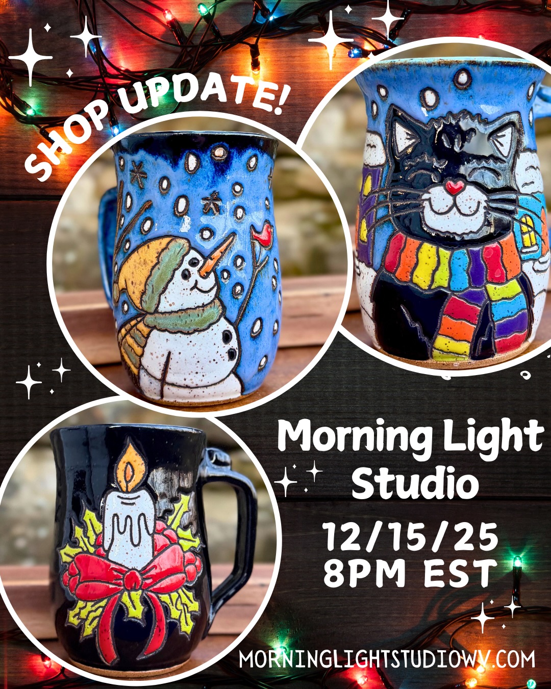 Treat yourself and your loved ones with a new favorite mug! I’ll be adding new work to my website on Monday at 8 pm EST 🎉 🎄 #handmademugs #pottery #ceramicmugs #appalachainart #madeinwv