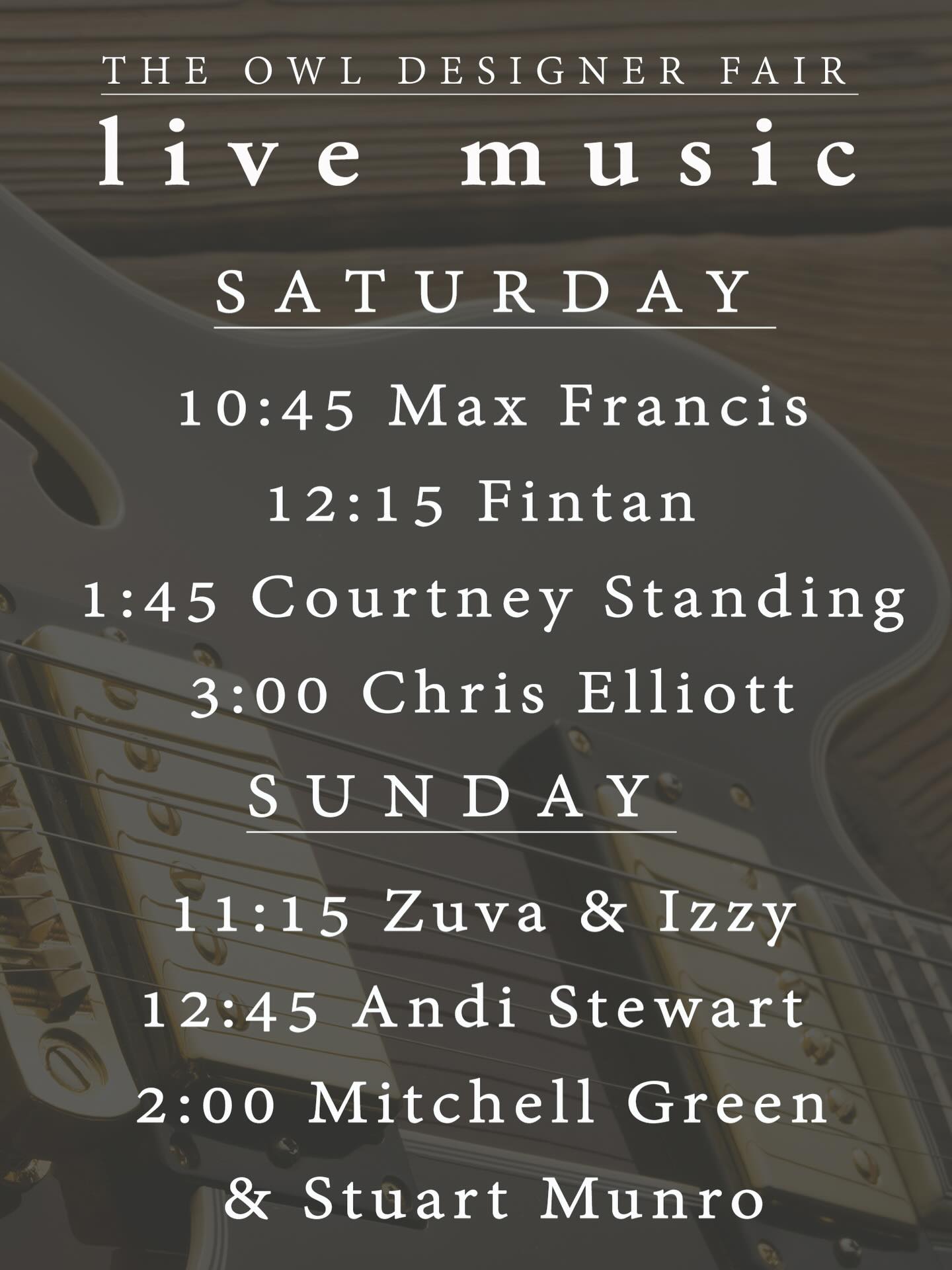 🎵 OWL FAIR 2025 LIVE MUSIC 🎵
@maxfrancismusic @fintanmusic @courtney_artandmusic @therealchriselliott @zuvaandizzy @andistewartmusic @mitchellgreenmusic and Stuart Munro
#owldesignerfair #owldesignerfair2025 #fernwood #yyjart #yyjlocal makersmarket yyjarts yyjevents yyjmusic yyjmarkets yyjmakers yyjbusiness victoriabuzz victoriasmallbusiness supportlocal yyjmusic victoriabc vanisle localmakers shoplocalyyj supporthandmade