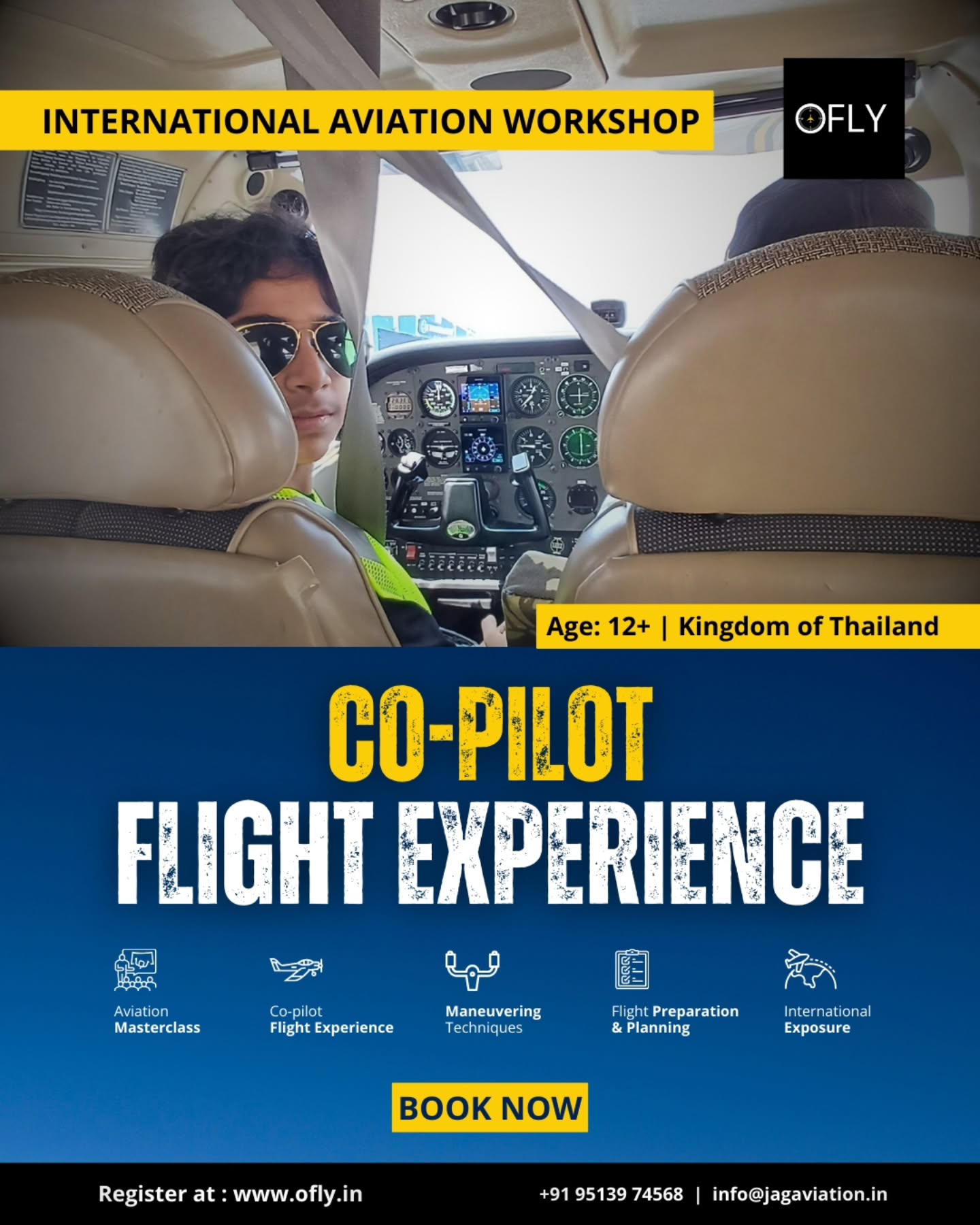 A full aviation experience in just one day.
This December, join OFLY’s Aviation Workshop Thailand and learn STEM concepts, explore cockpit controls and take a real Discovery Flight with certified instructors.
🔹 Age 13–21
🔹 Winter break batches
🔹 Thailand
#AviationWorkshop #OFLY #STEMLearning #DiscoveryFlight #StudentExperience