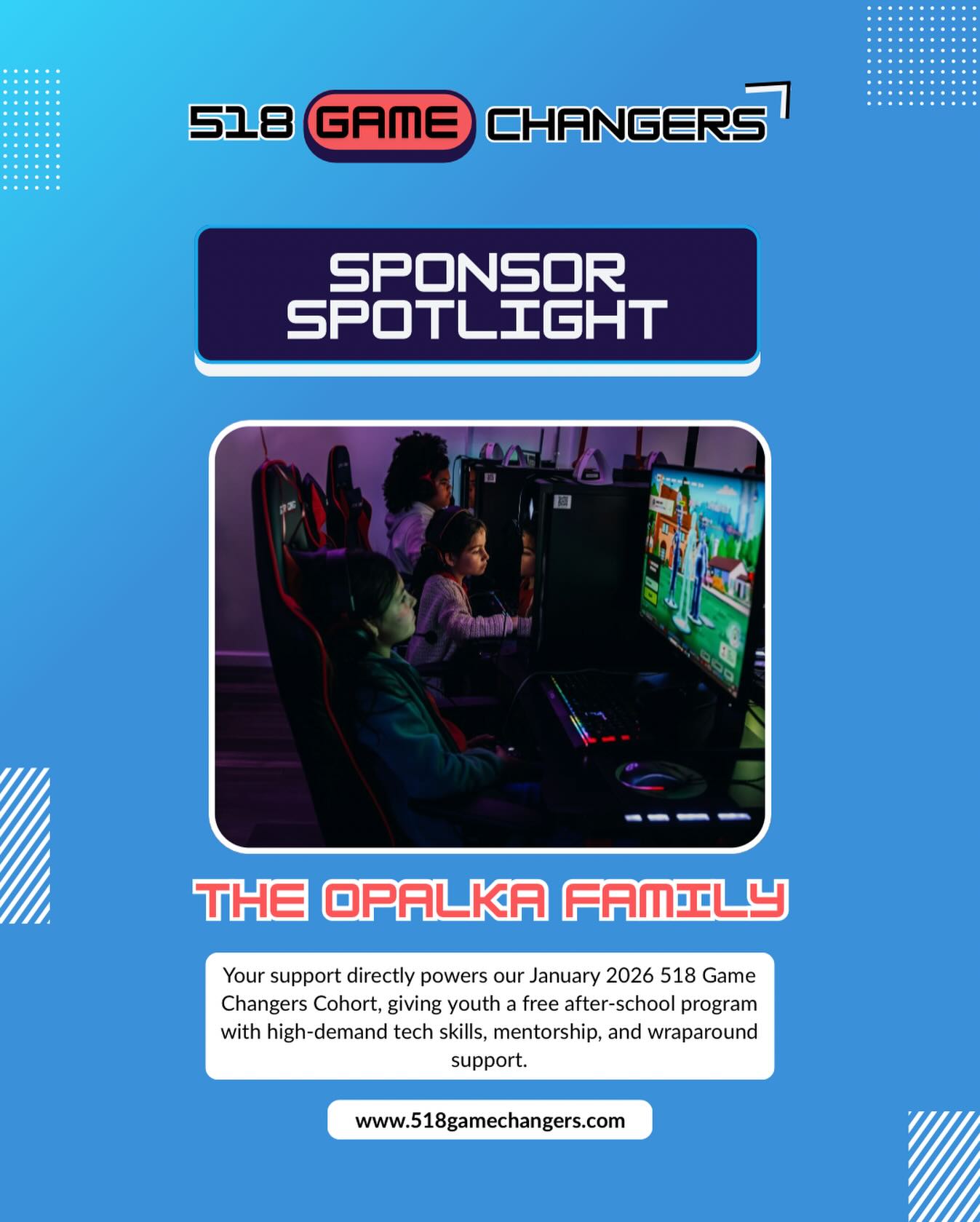 🎮 Thank You to the Opalka Family Donor Advised Fund! 🎮
We extend our deepest gratitude to Chet Opalka / The Opalka Family Donor Advised Fund of the The Community Foundation for the Greater Capital Region (@cfgcr518) for their generous $5,000 contribution to 518 Game Changers.
Your support directly powers our January 2026 518 Game Changers Cohort, giving youth a FREE after-school program where they can build high-demand tech skills, receive mentorship, and access wraparound support services that set them up for long-term success.
This donation also helps us uplift other small businesses and nonprofits in our community, including VDO Gaming & Esports Education (@vdogamingesports), who provide the space for our students, and Tech Valley Game Space (@techvalleygamespace), whose instructors help bring our curriculum to life.
Thank you for believing in our mission and investing in the next generation of innovators.
Together, we’re creating real opportunities for Capital Region youth.
👉 If you’d like to donate to our programs, volunteer, or become a strategic partner, please visit 518gamechangers.com and fill out the form at the bottom of our website.