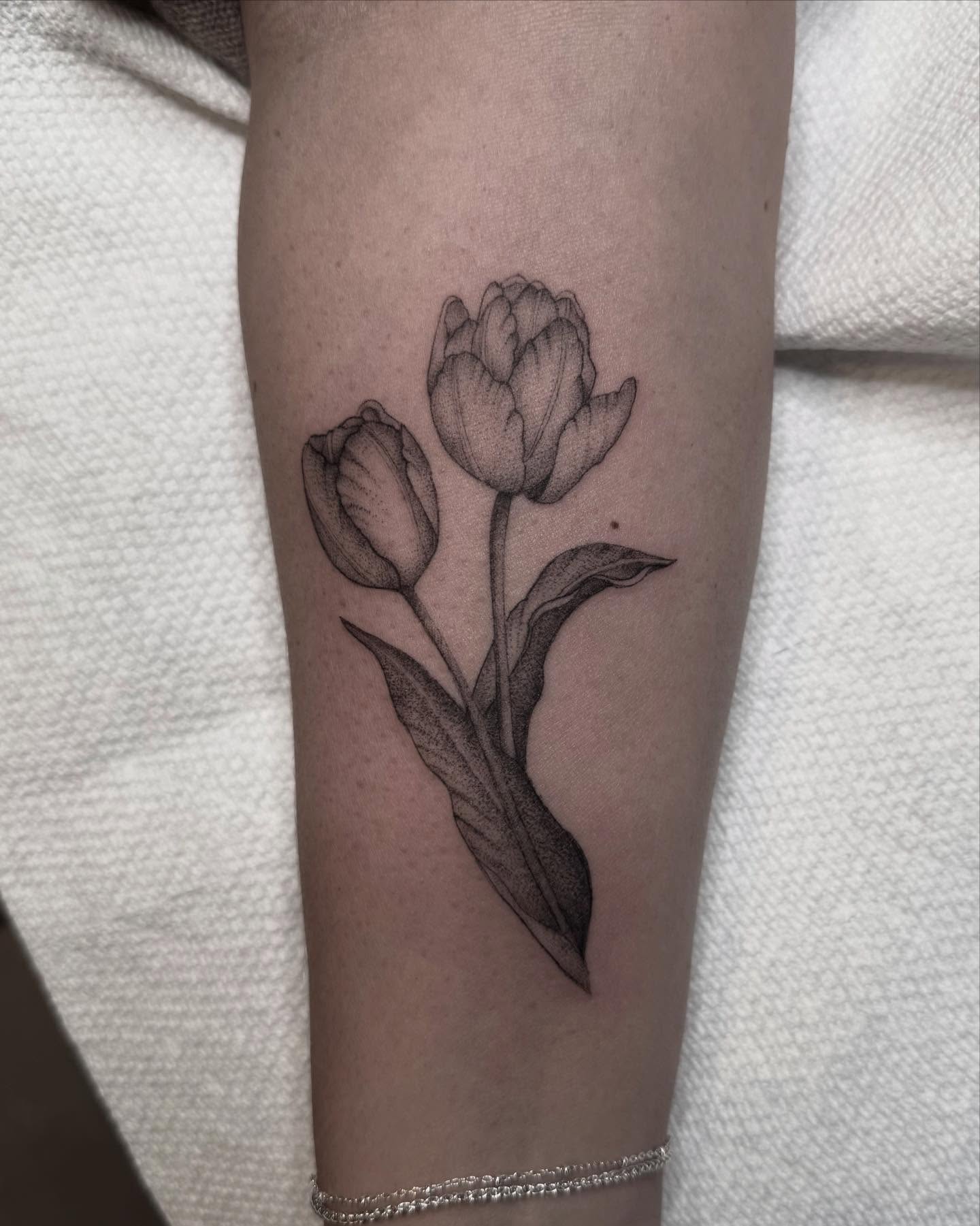 Tulips for Nancy, thanks again for trusting me with your first tattoo!