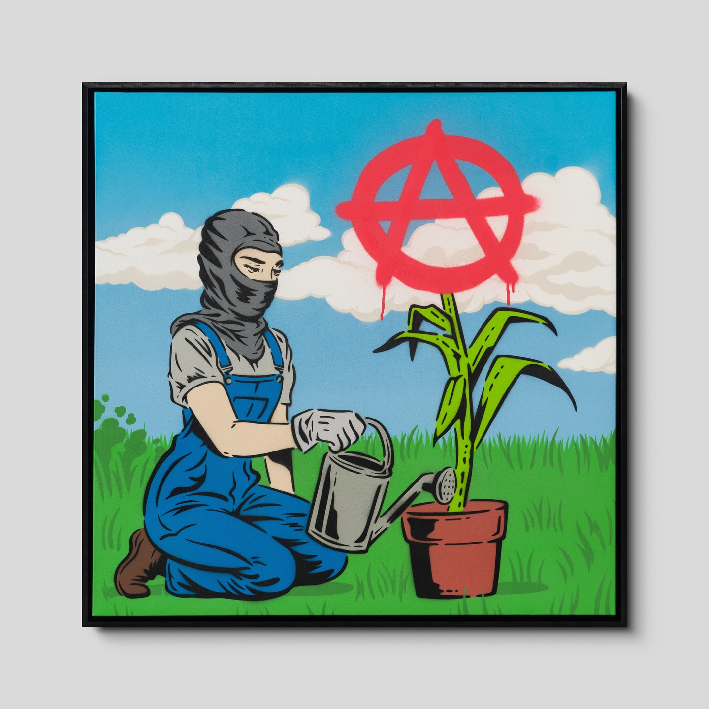 Growing Anarchy depicts a balaclava-wearing gardener nurturing her anarchist flower — a symbol of rebellion cultivated with care and patience until it blooms with full attitude. For me, this piece is about the DIY, punk-inspired mentality of growing your own movement, cultivating your own energy, and refusing to wait for permission. Art itself is an act of rebellion — a way of pushing limits, challenging societal norms, and planting seeds of change. Sometimes an artist’s role is to throw a little anarchy into the system, to remind people that expression, resistance, and creativity are forces that can reshape the world.
Growing Anarchy. Available from @castlefineart
#artist #art #popart #stencil #stencilart #anarchy #painting #richsimmonsart