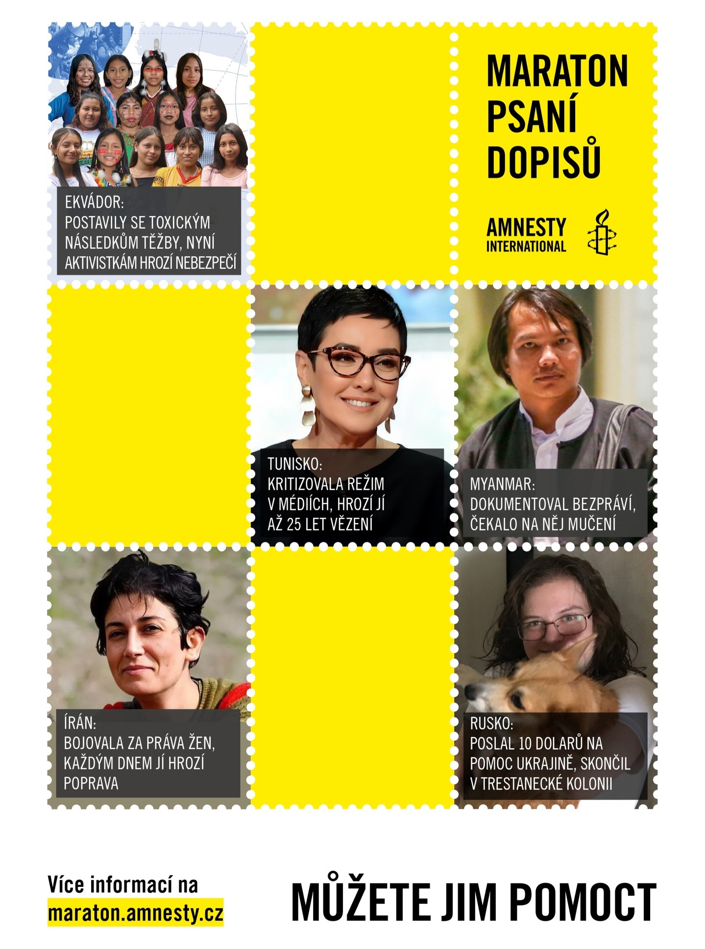 Zapojte se do Maratonu psaní dopisů a pomozte zachránit lidský život!
Mezinárodní hnutí Amnesty International každoročně pořádá tuto akci, která usiluje o vyvinutí nátlaku na vlády a úřady, který nelze ignorovat. Snaží se postavit za nespravedlivě pronásledované a vězněné lidi, kterým se v mnohých případech nedostává ani základních lidských práv a podmínek pro život. Pojďte s námi bojovat za jejich svobodu.
Kdy: Úterní přestávky 9.12.
Kde: Naše studovna
Je možné napsat vlastní vzkazy či opsat předepsané vzory. Tužky, papíry a obálky budou čekat pouze na Vás.
#amnestyinternational