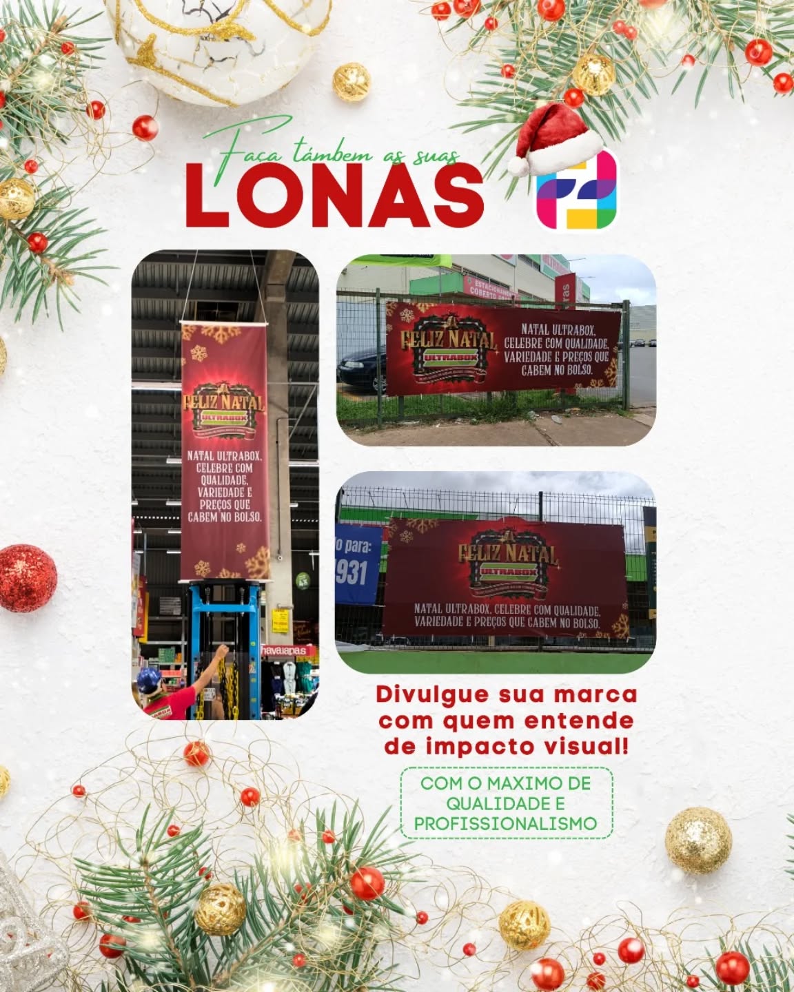 🎄✨ Deixe o espírito de Natal brilhar no seu negócio!
A F&F Serviços Gráficos produz lonas com alta qualidade, cores vibrantes e acabamento impecável para destacar sua marca nesta época especial.
📞 Transforme sua campanha de Natal com quem entende de impacto visual!
#Natal #Natal2025 #Lonas