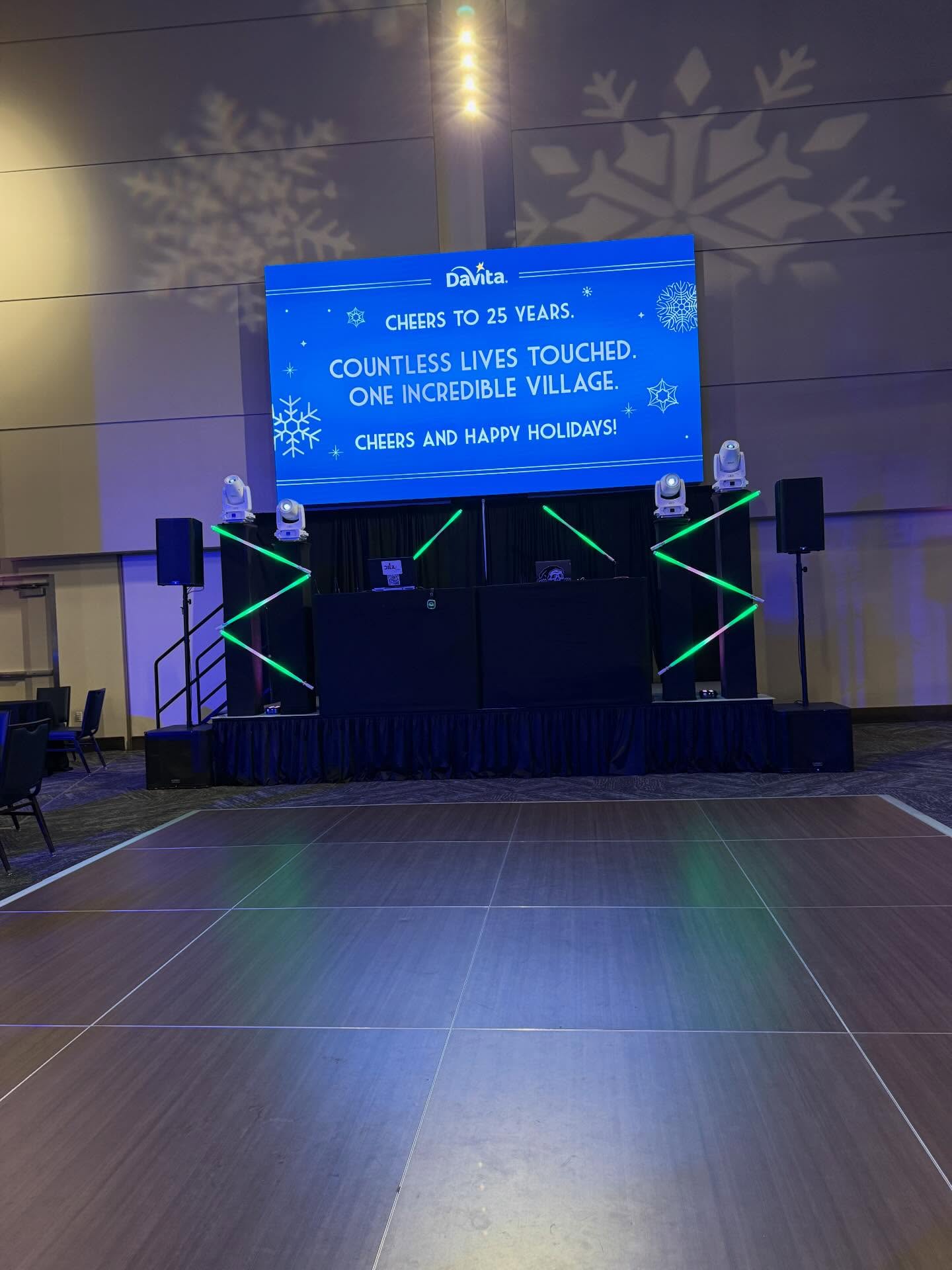Holiday Party time! Back to party with DaVita for the 2nd year! 300 Silent Disco Headphones, Main Sound with 2 Wireless Satellite Speakers, 4 totems, 4 Movers, 8 Glotubes, 2nd DJ @iamsvnchxz at @empowerfieldatmilehigh HUGE Thank You to @liveatjacks for our continued relationship!