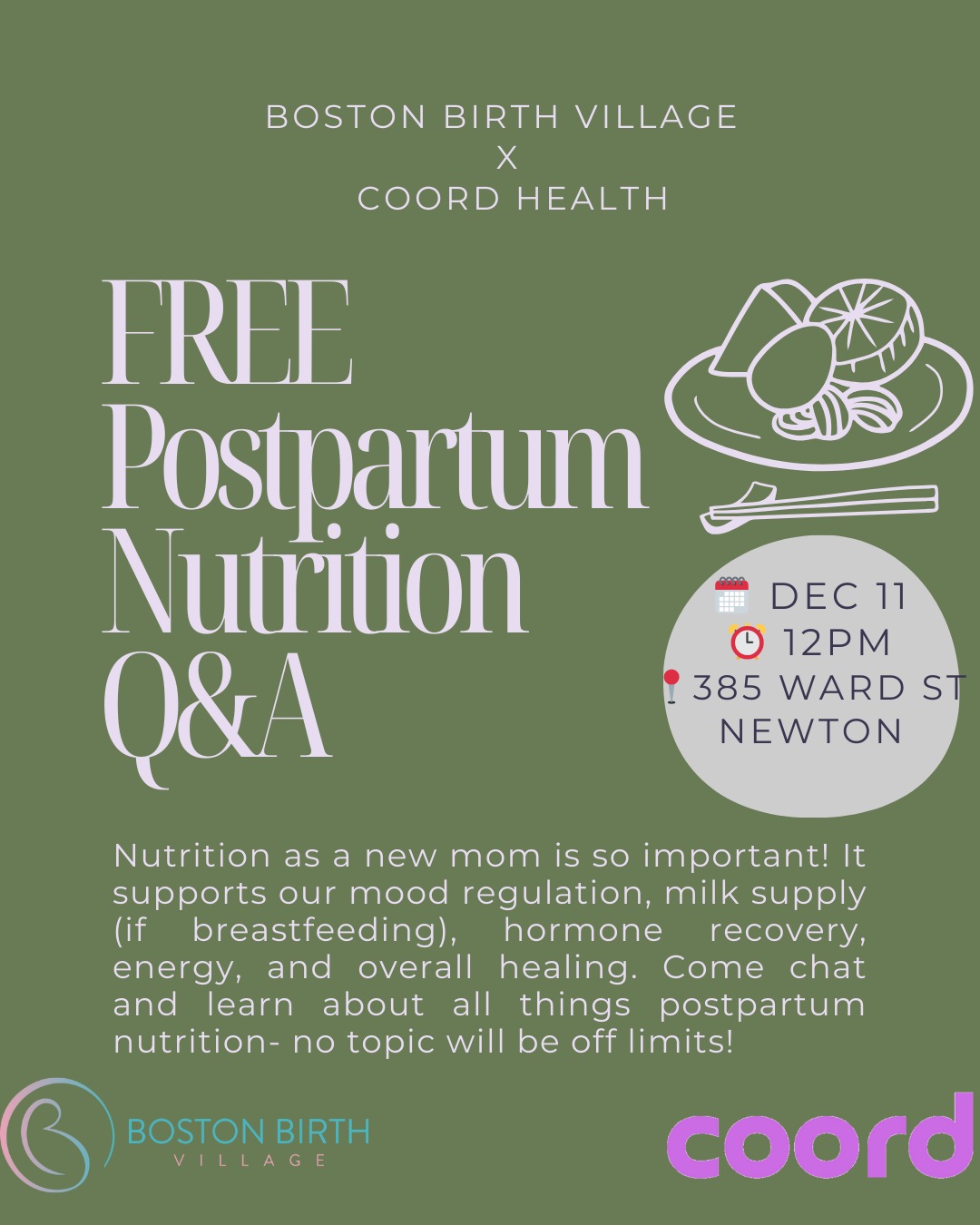 ✨ You deserve to feel nourished in postpartum ✨
But between sleep deprivation, healing, feeding the baby, and managing life… eating well can feel impossible.
That’s why we’re hosting a free Postpartum Nutrition Q&A with Registered Dietitian, Veronica Salsberg from Coord Health.
Head to bostonbirthvillage.com to register- spots are limited!
#postpartumjourney #postpartumnutrition #bostonmoms