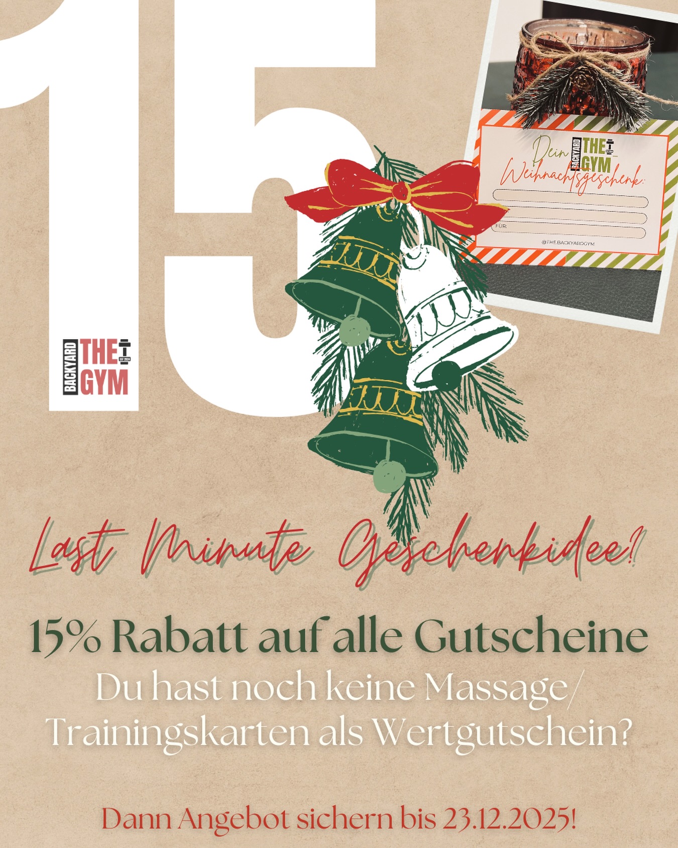💌 15.12. – Last Minute Gutscheine!
Noch kein Geschenk? Kein Problem!
Heute gibt’s 15 % Rabatt auf Wertgutscheine - meiner Meinung nach eine besonders gute Idee für alle, die sich mit dem perfekten Geschenkt schwer tun oder sich nicht Entscheiden können, was einem am besten gefallen könnte 😌
Entspannung und sportliche Momente zu verschenken, ist gerade zum Jahresende eine wunderbare Idee 🎄
#thankyoubody
Die Gutscheine könnt ihr bis einschließlich 23.12.25 bei @behandelbar.barbara und mir @the.backyardgym per DM bestellen, reservieren und sogar noch an Heilig Morgen abholen kommen ❣️
#adventskalender#advent#presents#studio#fitnessmotivation#memberbenefits#surprises#goodtimes#christmasseason#christmastime#adventadvent#adventstürchen#groupfitness#personaltraining#privat#gym#smallbusinessowner#thebackyardgymsaar#püttlingen#saarland#xmas#giftcard