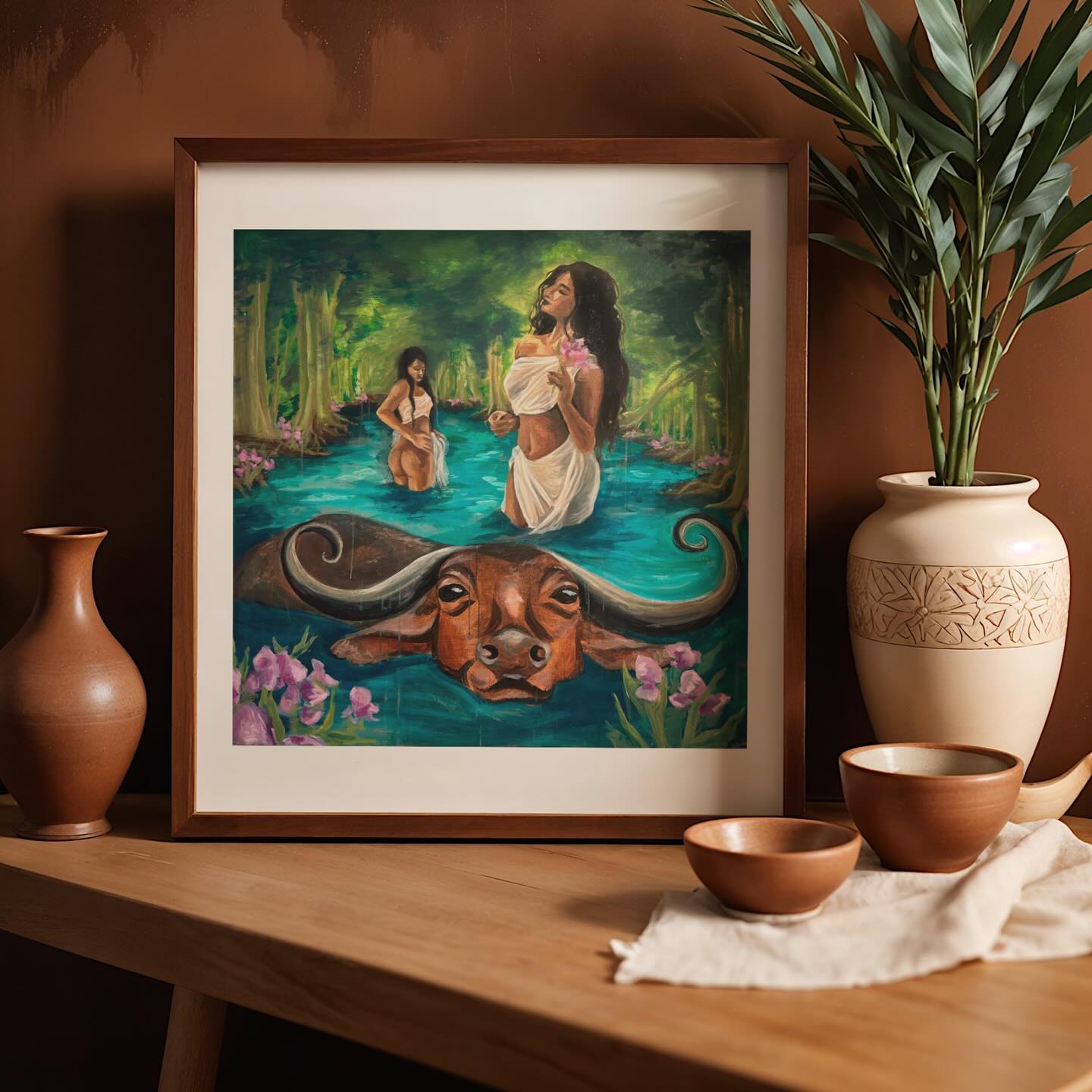 🦚 Interested in prints of my work? ‘Nymphs’ and more are available now at mirakher.com 🐃🌷