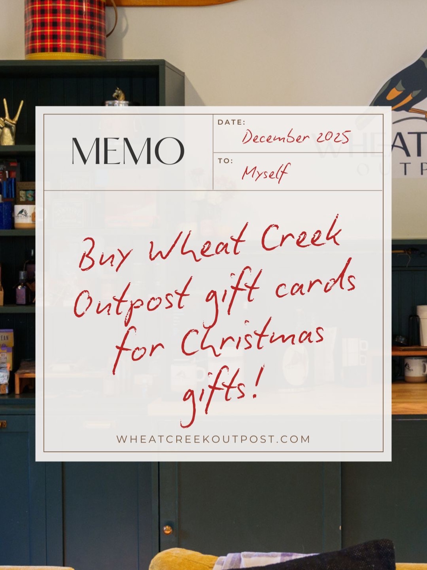 🎁 🏕️ ✨ Give the gift of adventure this season!
Wheat Creek Outpost gift cards are the perfect way to share cozy nights, crackling campfires, and unforgettable memories in the mountains.
Treat someone you love to a getaway they’ll never forget.
👉 Purchase now at wheatcreekoutpost.com 🌲🔥