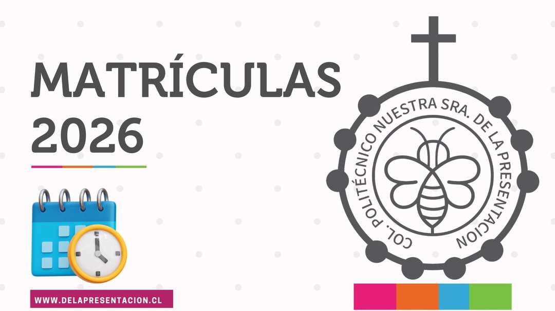 📣 ¡ATENCIÓN COMUNIDAD PRESENTACIÓN! | Proceso de Matrícula 2026 🎓
¡Prepara tu agenda! Ya tenemos las fechas claves para el proceso de matrícula 2026 en el Colegio Politécnico Nuestra Señora de la Presentación. Revisa la información detallada según tu caso:
🌟 1. ESTUDIANTES NUEVAS (Postulación por SAE)
Si postulaste a través del Sistema de Admisión Escolar (SAE) y fuiste asignada a nuestro colegio, ¡bienvenida!
1° Medios 🗓️ 09 al 23 de Diciembre ⏰ 09:30 a 13:00 hrs. y 14:00 a 16:00 hrs.
2°, 3° y 4° Medios 🗓️ 09 al 23 de Diciembre ⏰ 09:30 a 13:00 hrs. y 14:00 a 16:00 hrs.
💖 2. ALUMNAS ACTUALES (Matrícula Interna 2026)
El proceso de renovación para nuestras alumnas actuales se concentra en una sola jornada.
1° para 2° Medios🗓️ 22 de Diciembre⏰ 09:30 a 13:00 hrs. y 14:00 a 16:30 hrs.
2° para 3° Medios🗓️ 22 de Diciembre⏰ 09:30 a 13:00 hrs. y 14:00 a 16:30 hrs.
3° para 4° Medios🗓️ 22 de Diciembre⏰ 09:30 a 13:00 hrs. y 14:00 a 16:30 hrs.
Repitentes / 1° para 3° Medios🗓️ 22 de Diciembre⏰ 09:30 a 13:00 hrs. y 14:00 a 16:30 hrs.
⚠️ 3. OTRAS FECHAS IMPORTANTES (29 de Diciembre)
Matrícula Alumnas Rezagadas 🗓️ 29 de Diciembre ⏰ 09:30 a 13:00 hrs.
Regularización SAE (Documentos pendientes, Alumnas Nuevas) 🗓️ 29 de Diciembre ⏰ 09:30 a 13:00 hrs. y 14:00 a 16:30 hrs.